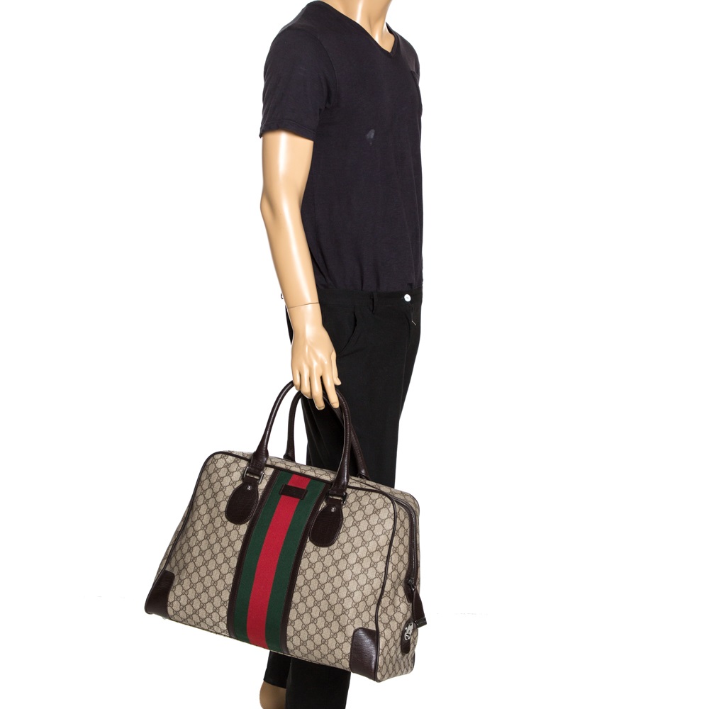 

Gucci Brown GG Supreme Canvas Web Weekender Bag