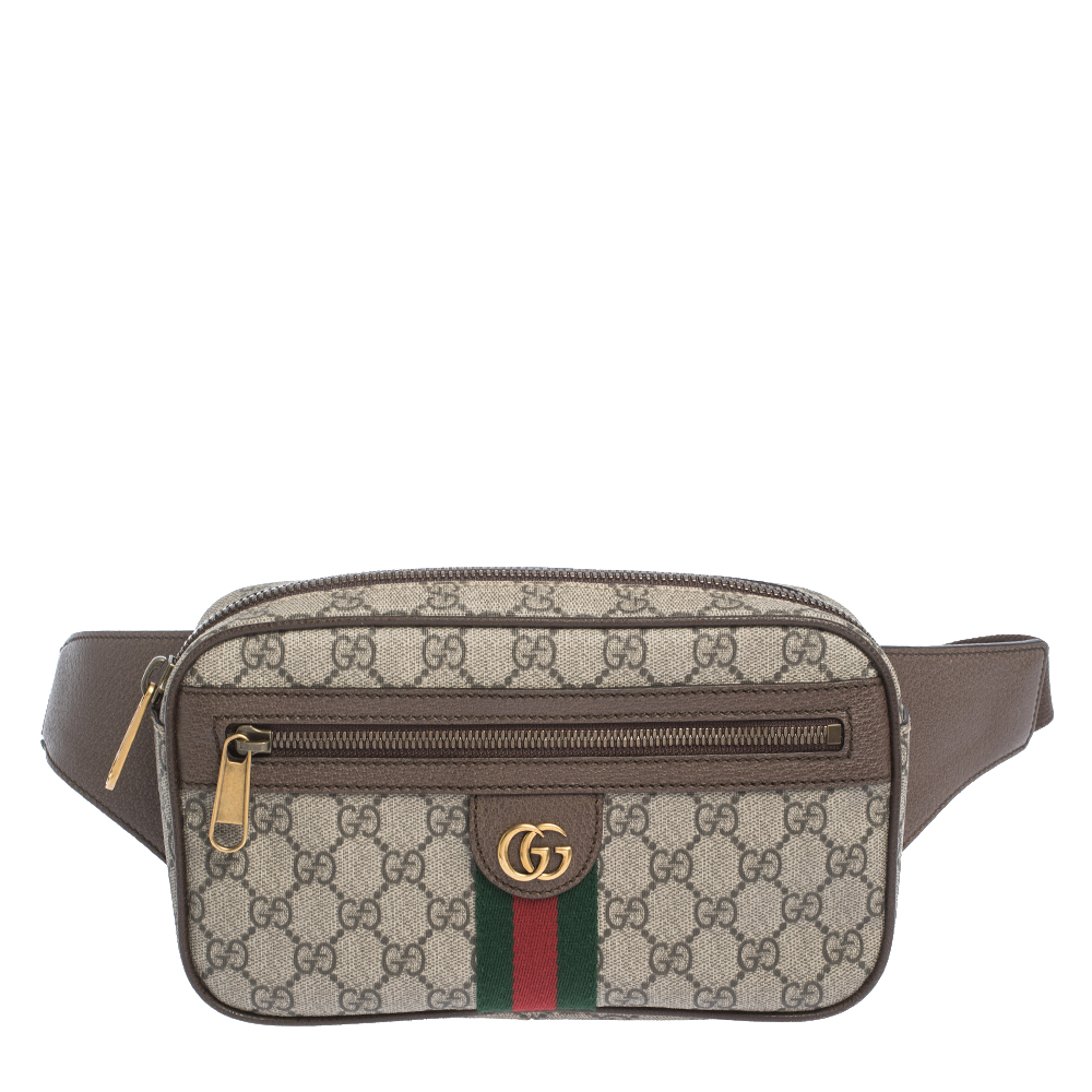 Gucci Beige/Brown GG Canvas and Leather Ophidia Belt Bag