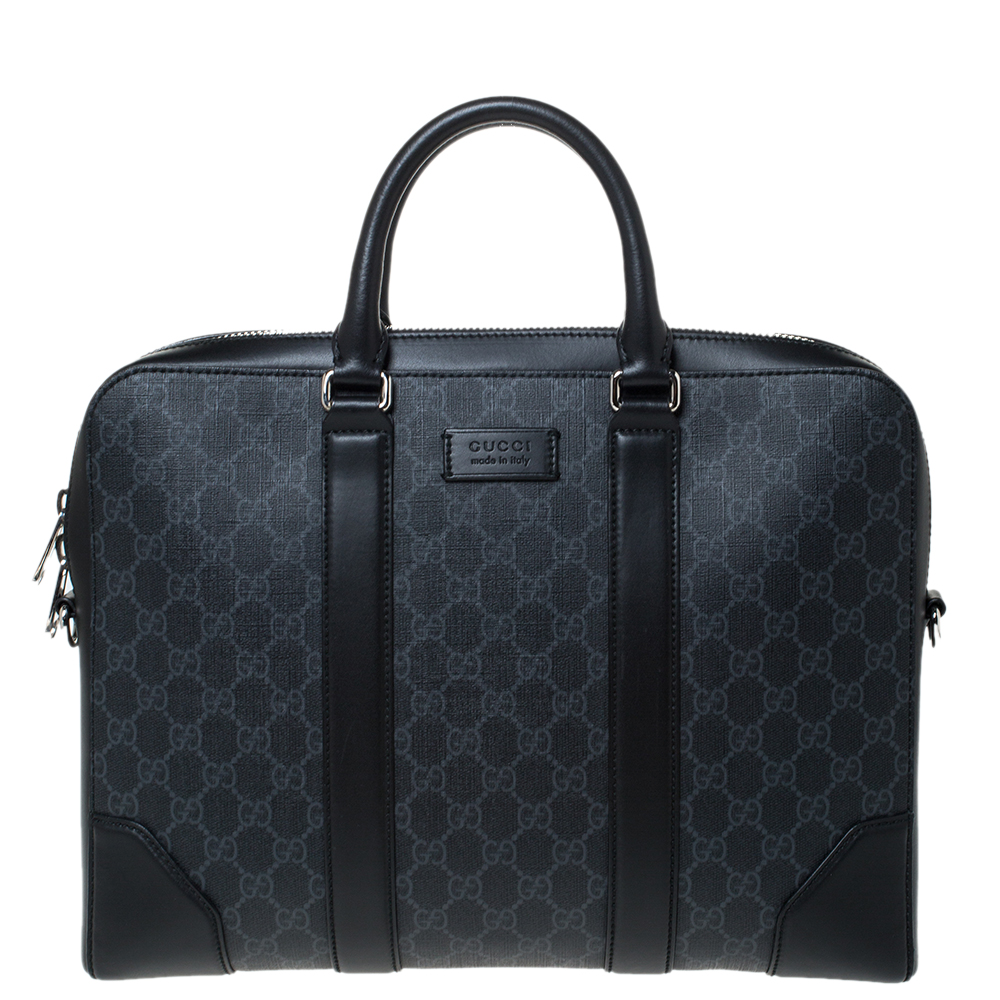 Gucci Black/Grey GG Supreme Canvas and Leather Briefcase
