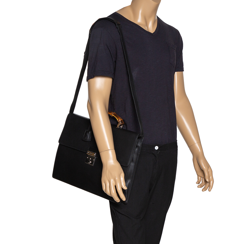 

Gucci Black Leather Bamboo Handle Briefcase