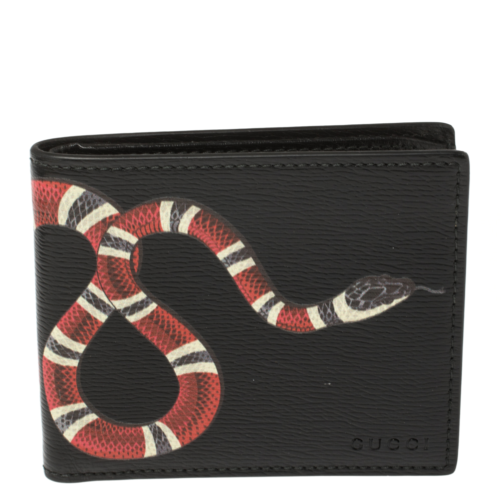 gucci black leather snake wallet