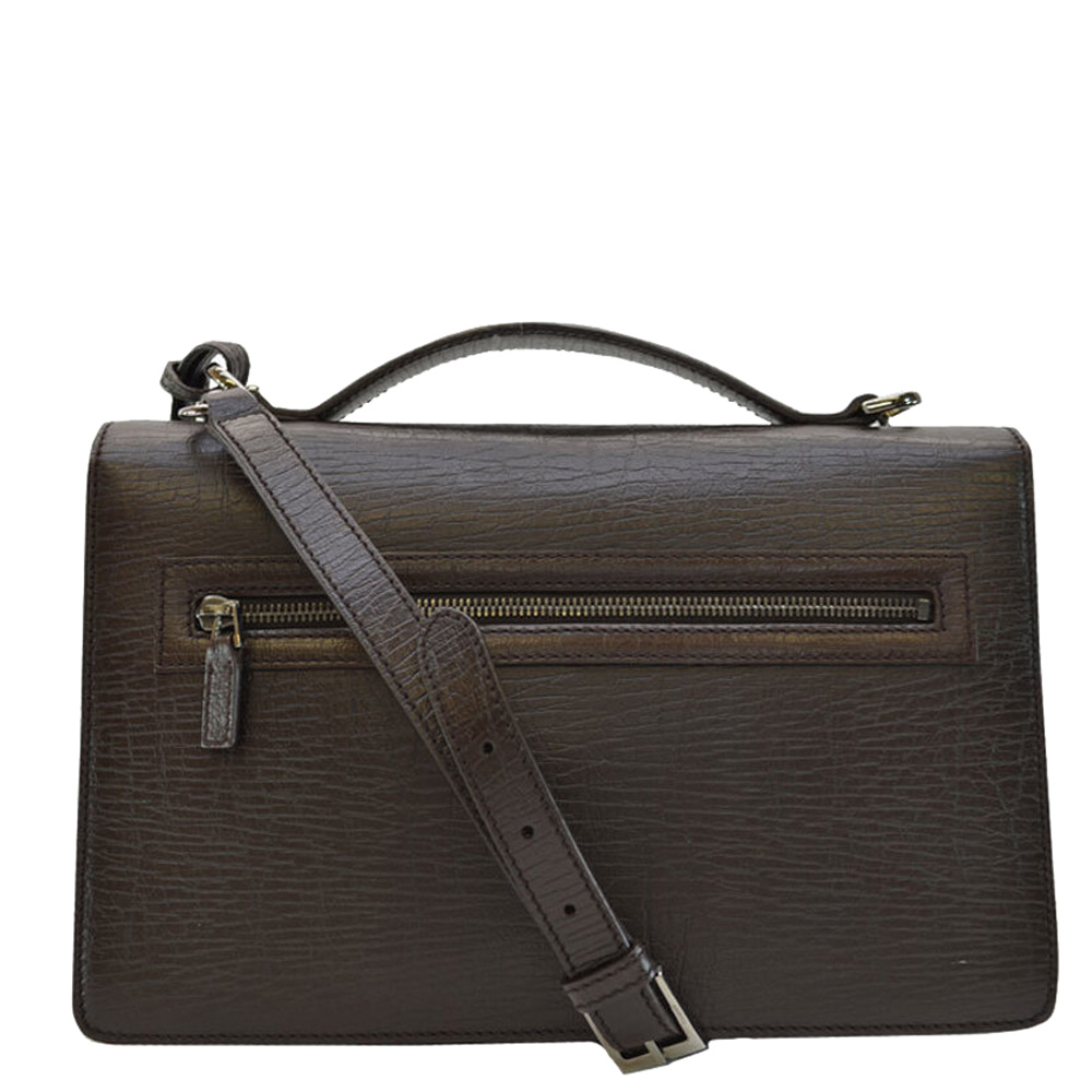 

Gucci Brown Leather Top Handle Flap Briefcase Bag