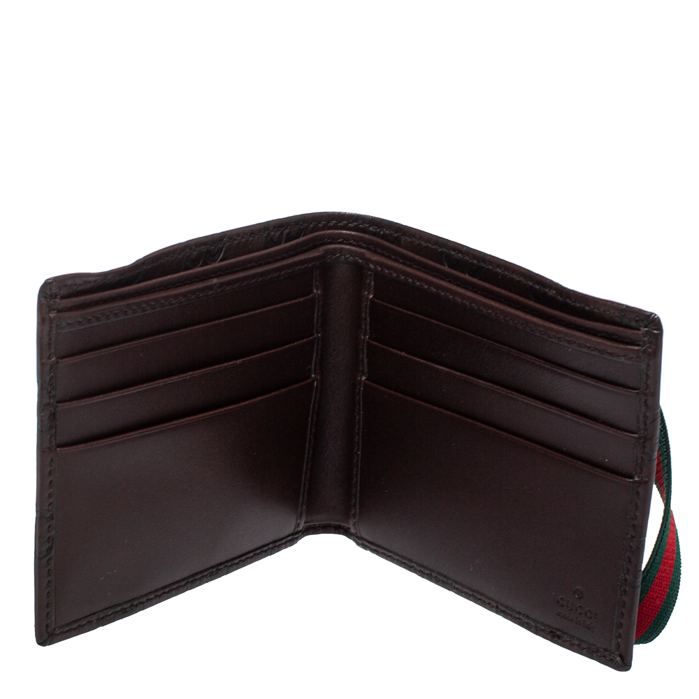 

Gucci Dark Brown Guccissima Leather Web Detail Bifold Wallet
