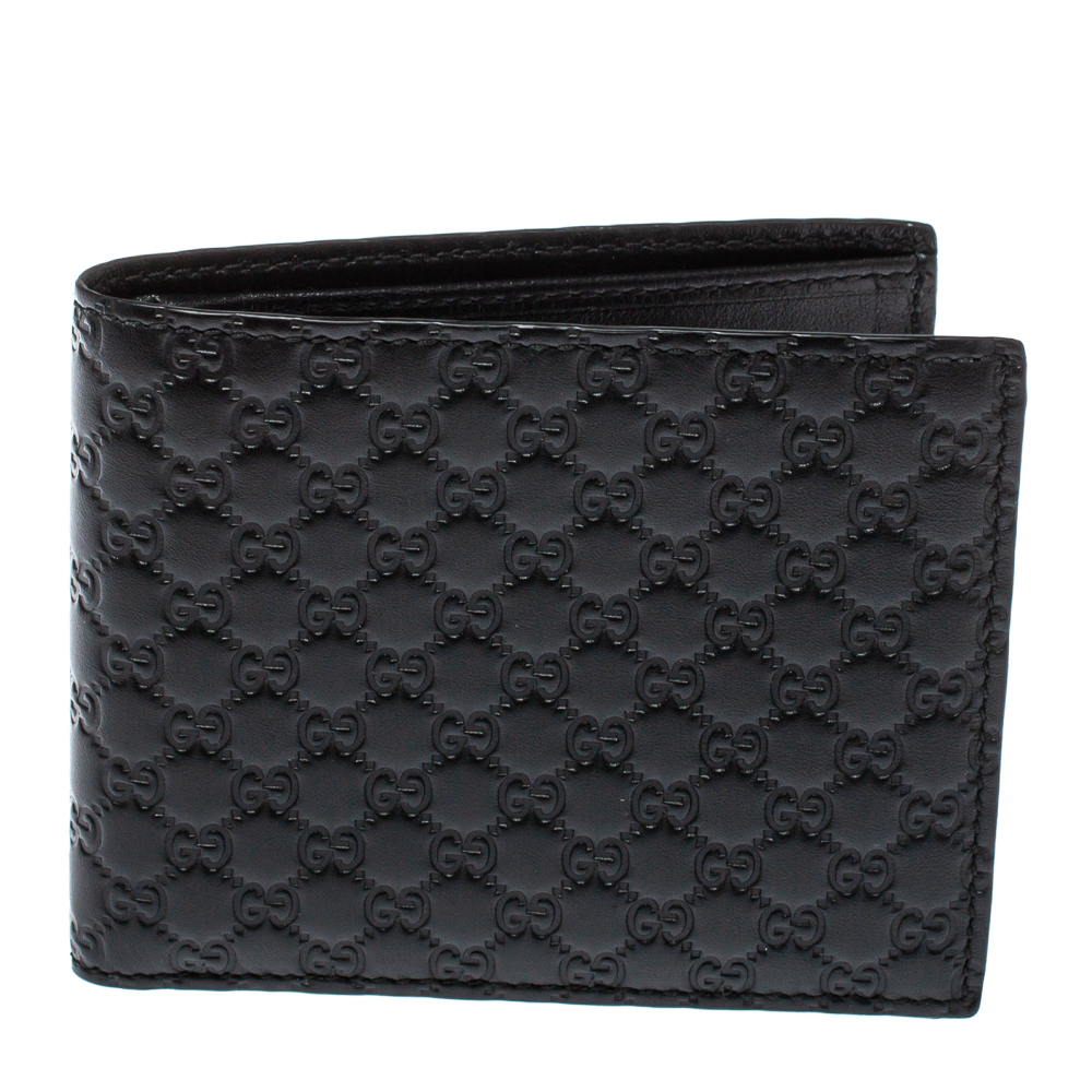 Pre-owned Gucci Black Microssima Leather Bifold Wallet