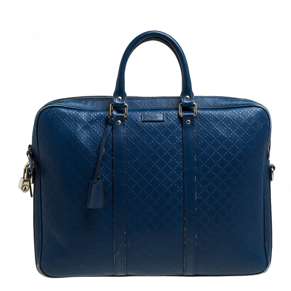 Pre-owned Gucci Blue Bright Diamante Leather Medium Briefcase