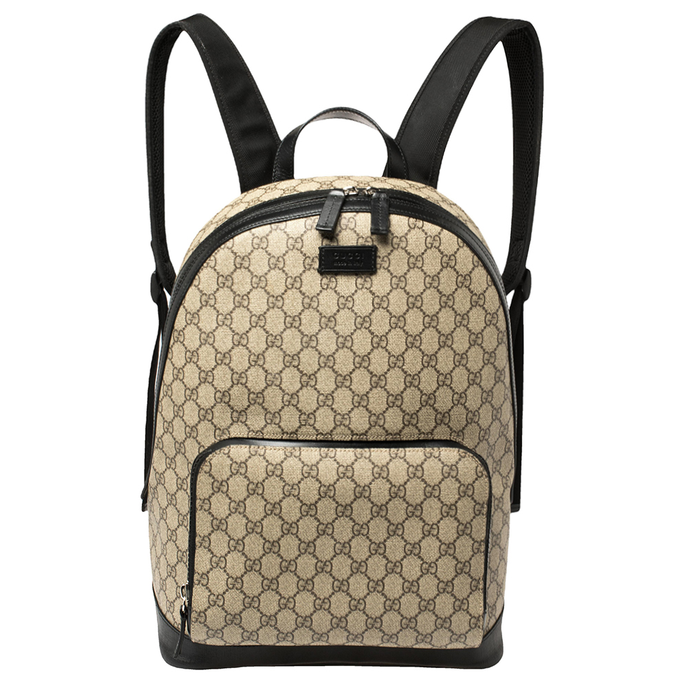 Pre-owned Gucci Beige/black Gg Supreme Canvas And Leather Eden Backpack