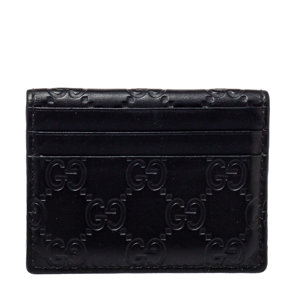 Pre-owned Gucci Ssima Leather Bifold Card Holder In Black