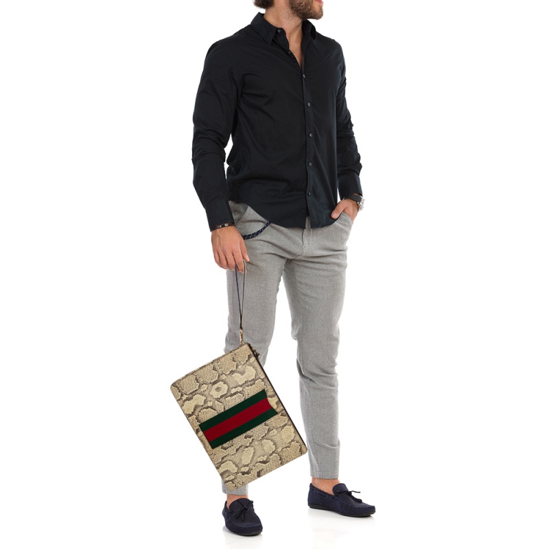 

Gucci Beige Python Web Clutch Bag