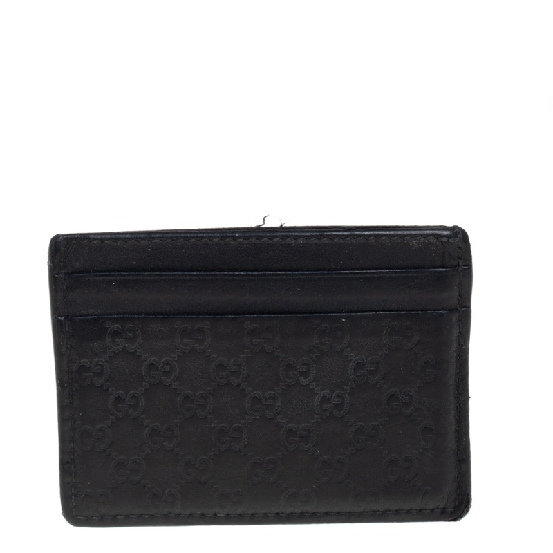 Pre-owned Gucci Black Microssima Leather Card Case