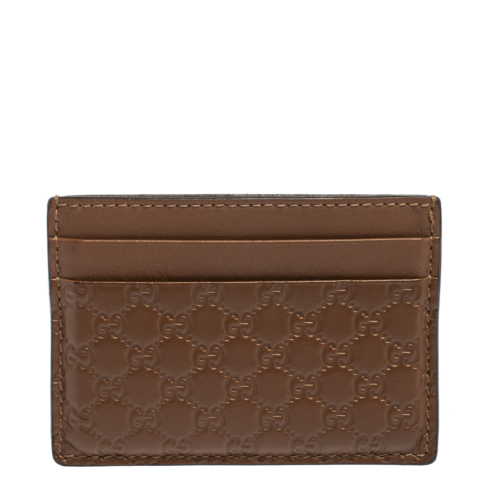 Pre-owned Gucci Brown Microssima Leather Card Holder