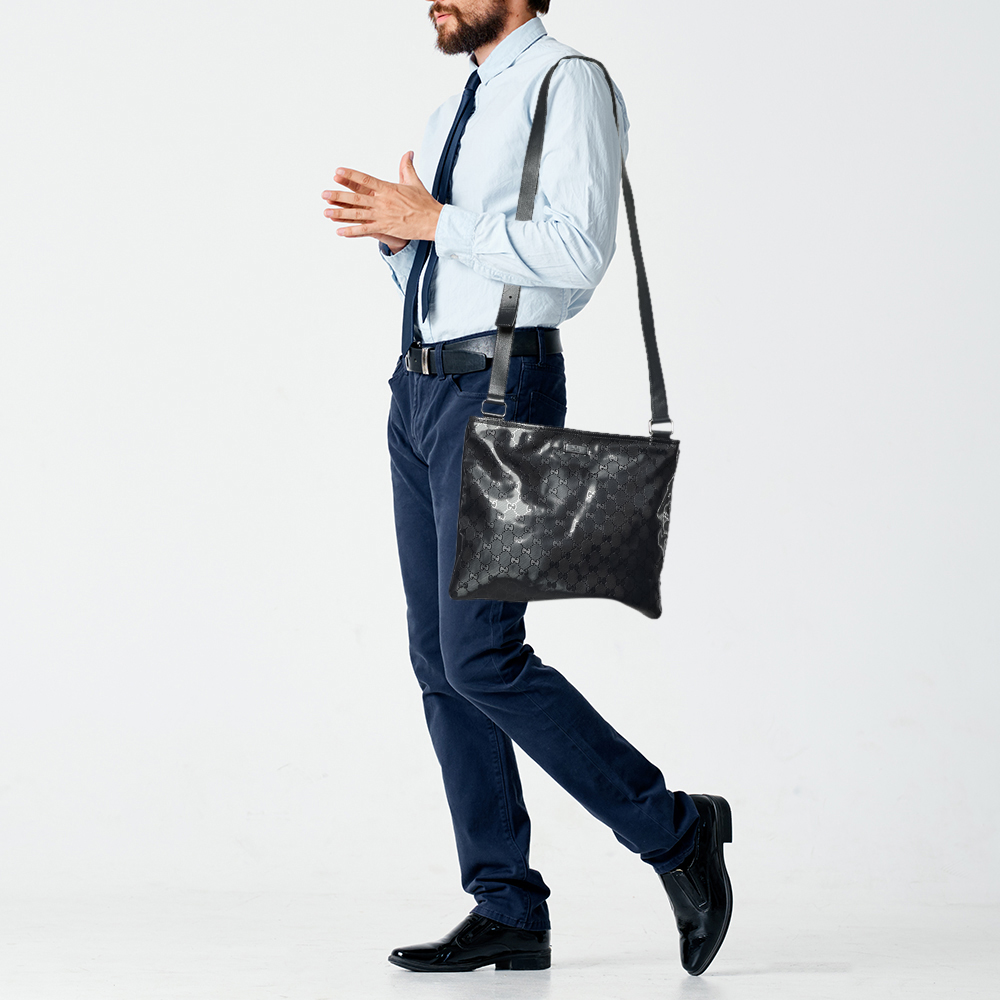 

Gucci Black GG Imprime Leather Messenger Bag