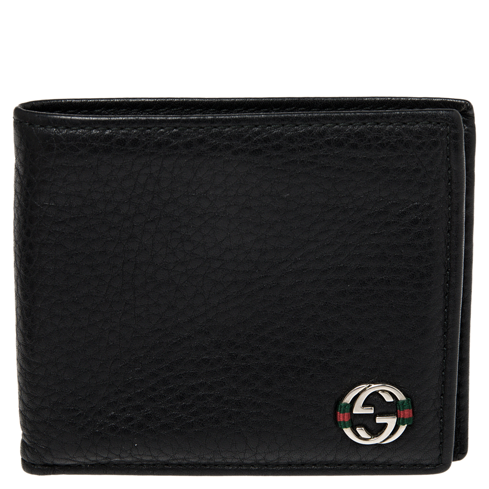 Pre-owned Gucci Black Leather Web Interlocking G Bifold Wallet |