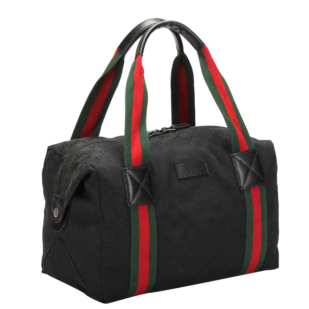 

Gucci Black GG Canvas Web Boston Bag