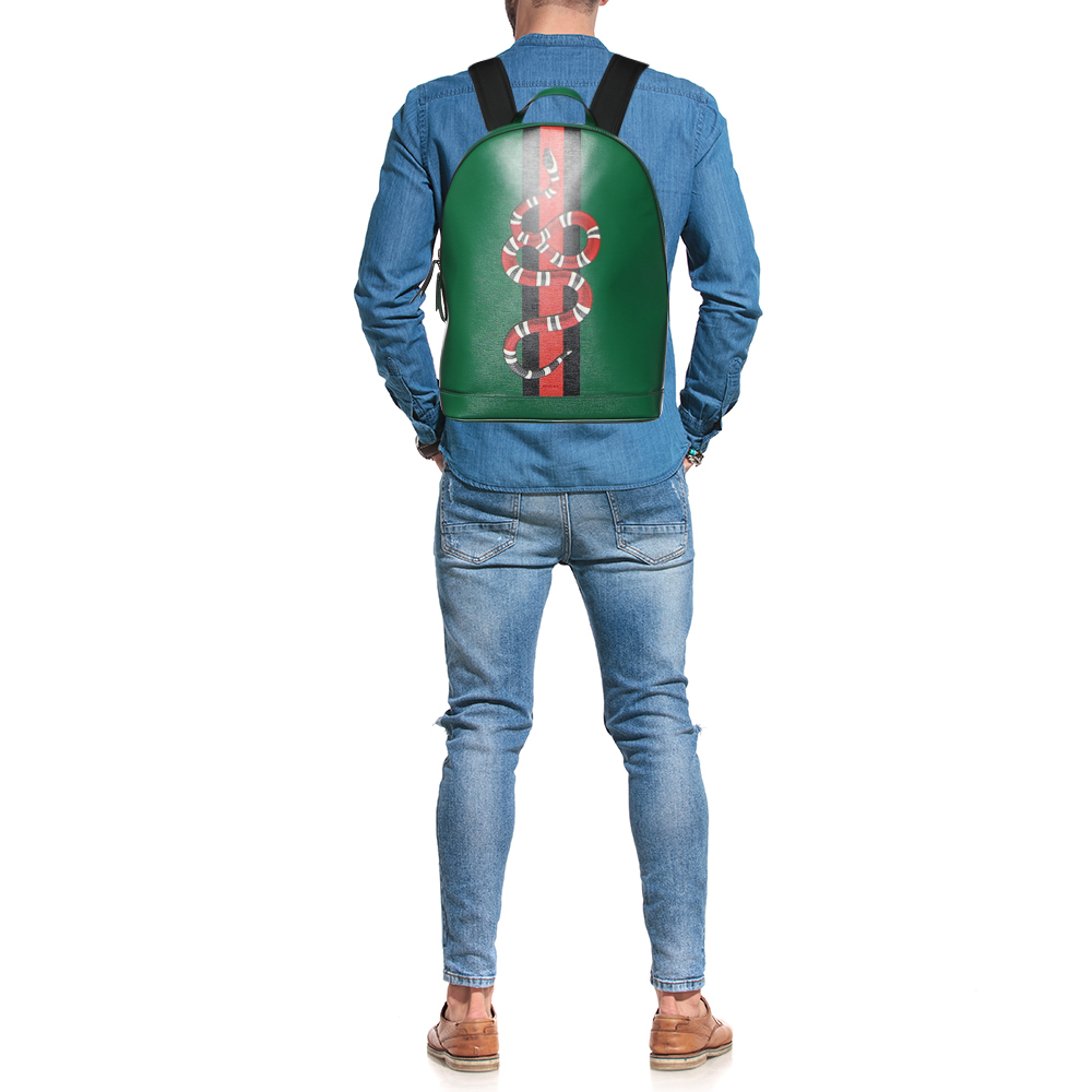 

Gucci Green Kingsnake and Web Print Leather Backpack