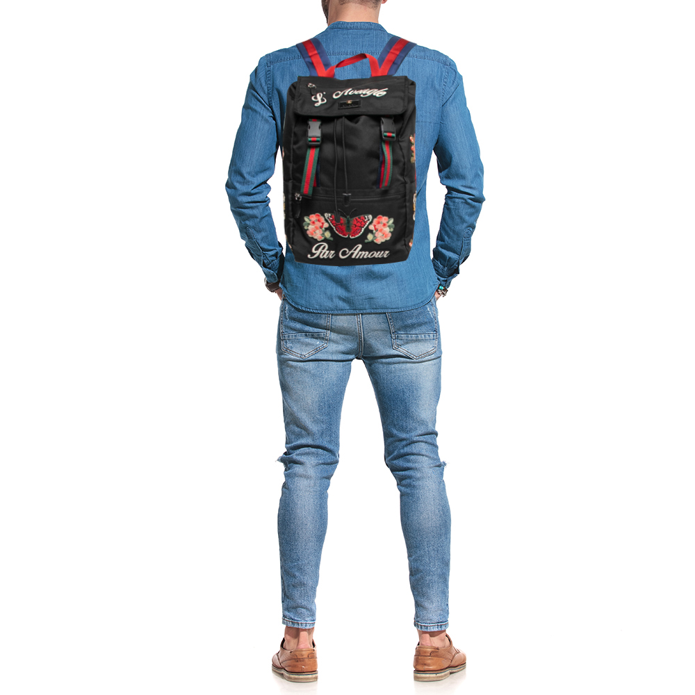 

Gucci Black Canvas Embroidered Backpack