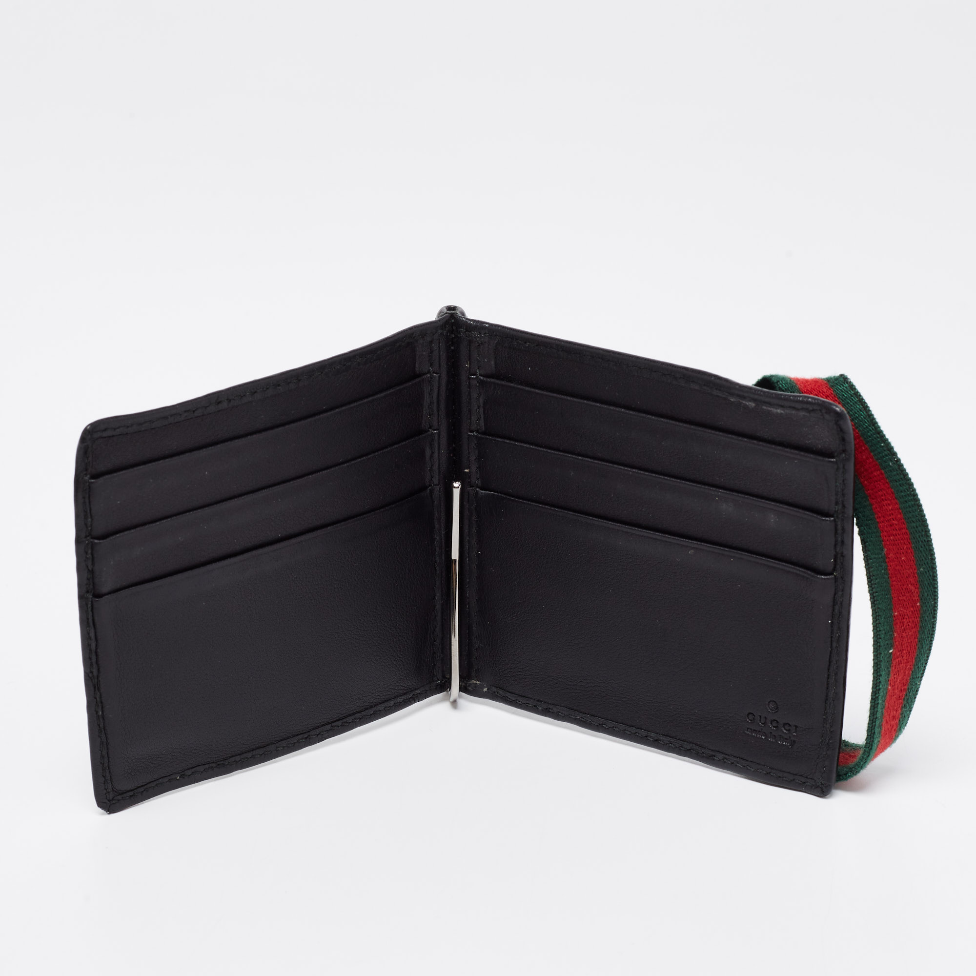 

Gucci Black Leather Web Money Clip Bifold Wallet