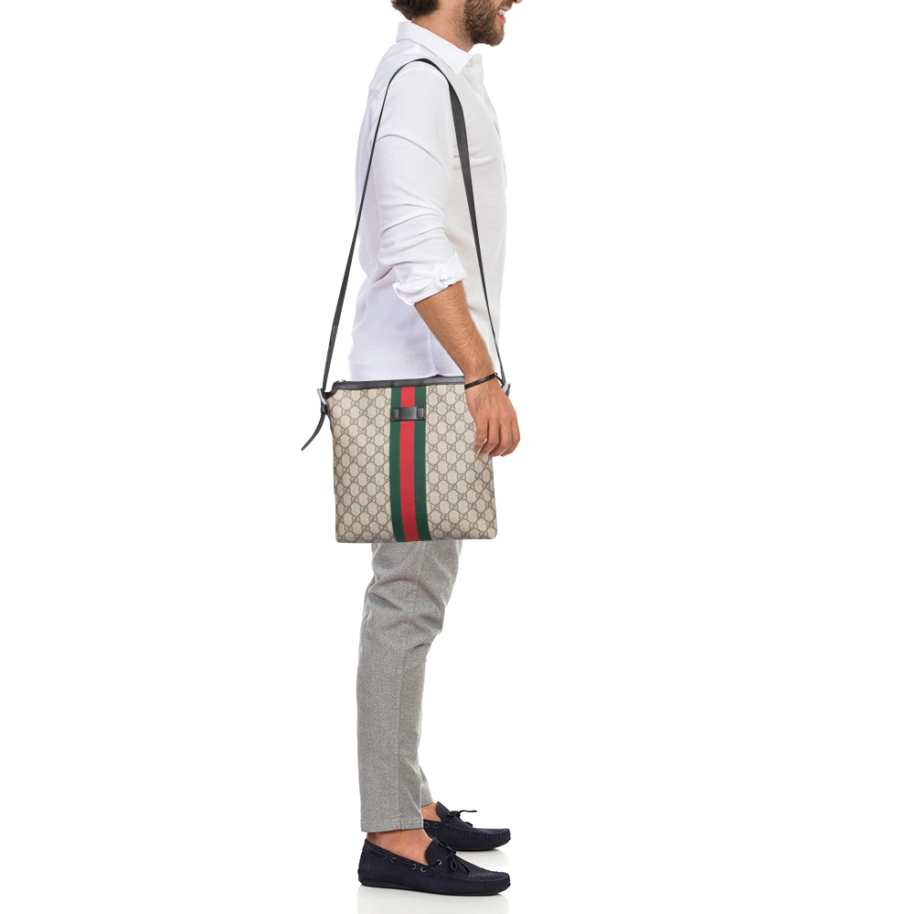 

Gucci Beige/Black GG Supreme Canvas And Leather Web Messenger Bag