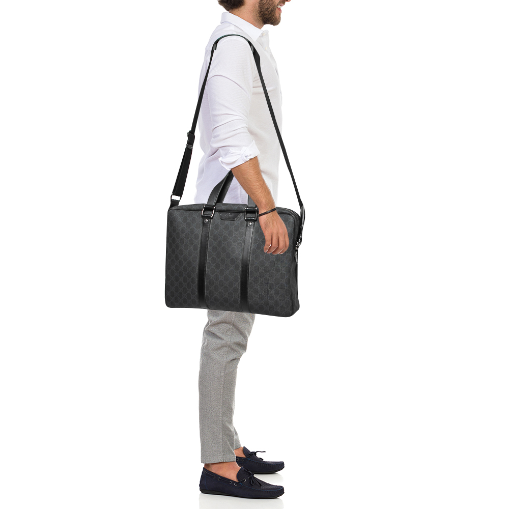 

Gucci Black/Grey Guccissima Leather Laptop Bag