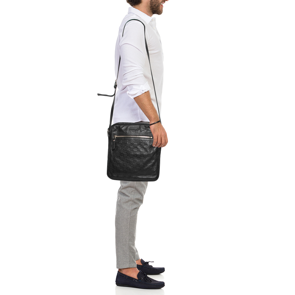 Gucci Black Guccissima Leather Messenger Bag