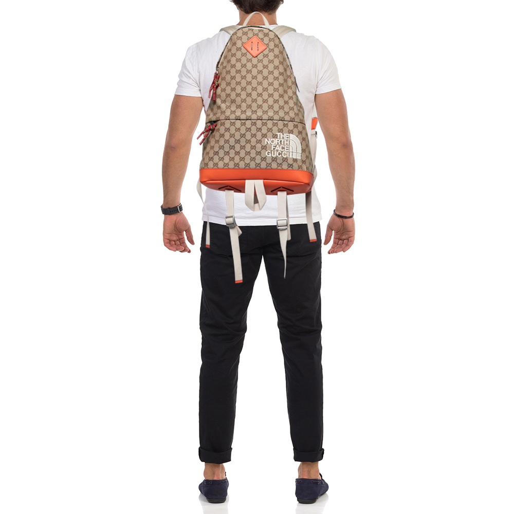 

Gucci X The North Face Beige/Orange GG Canvas And Leather Backpack