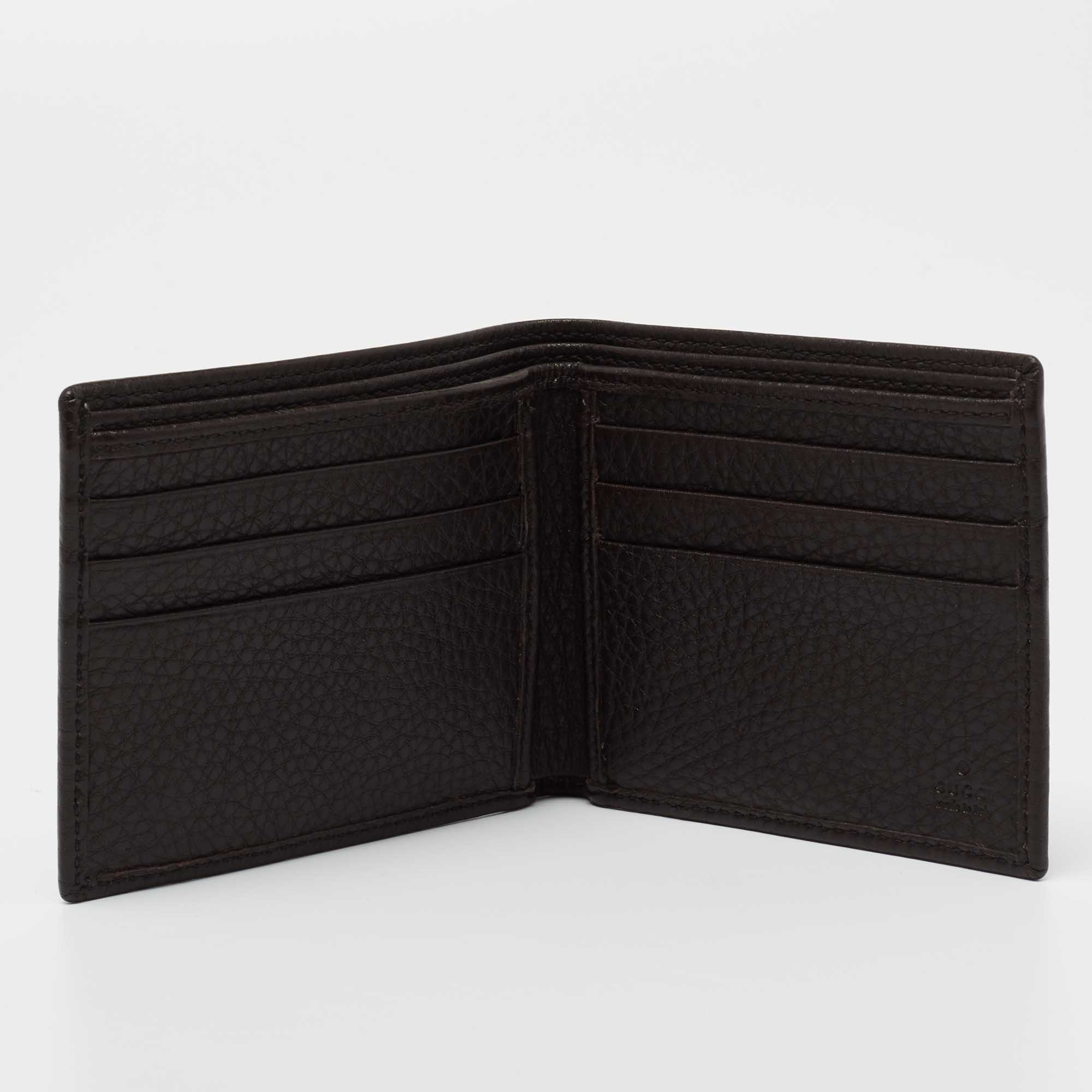 

Gucci Brown Leather Web Interlocking G Bifold Wallet