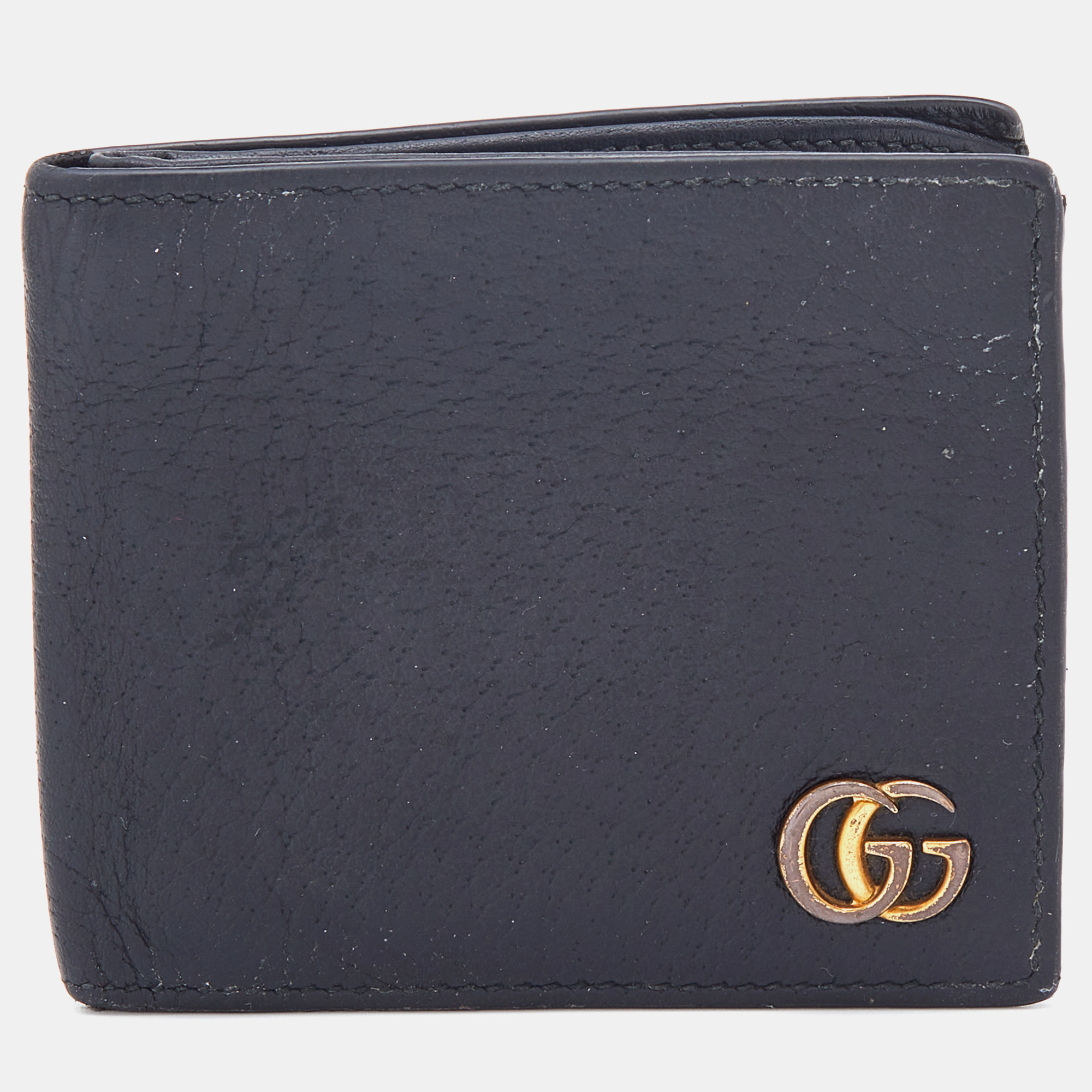 Pre-owned Gucci Black Leather Gg Marmont Bifold Wallet
