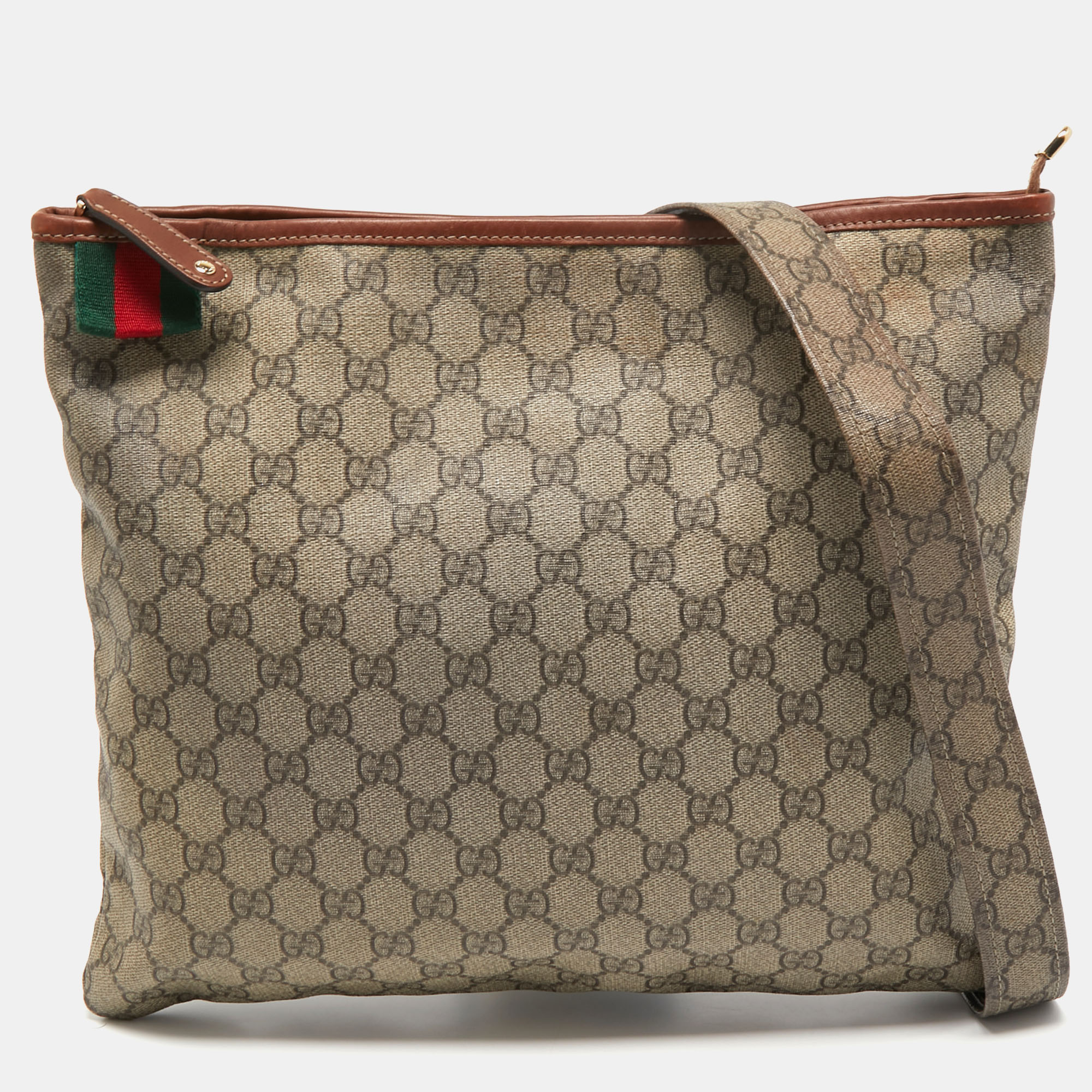 Pre-owned Gucci Beige Supreme Canvas Web Messenger Bag