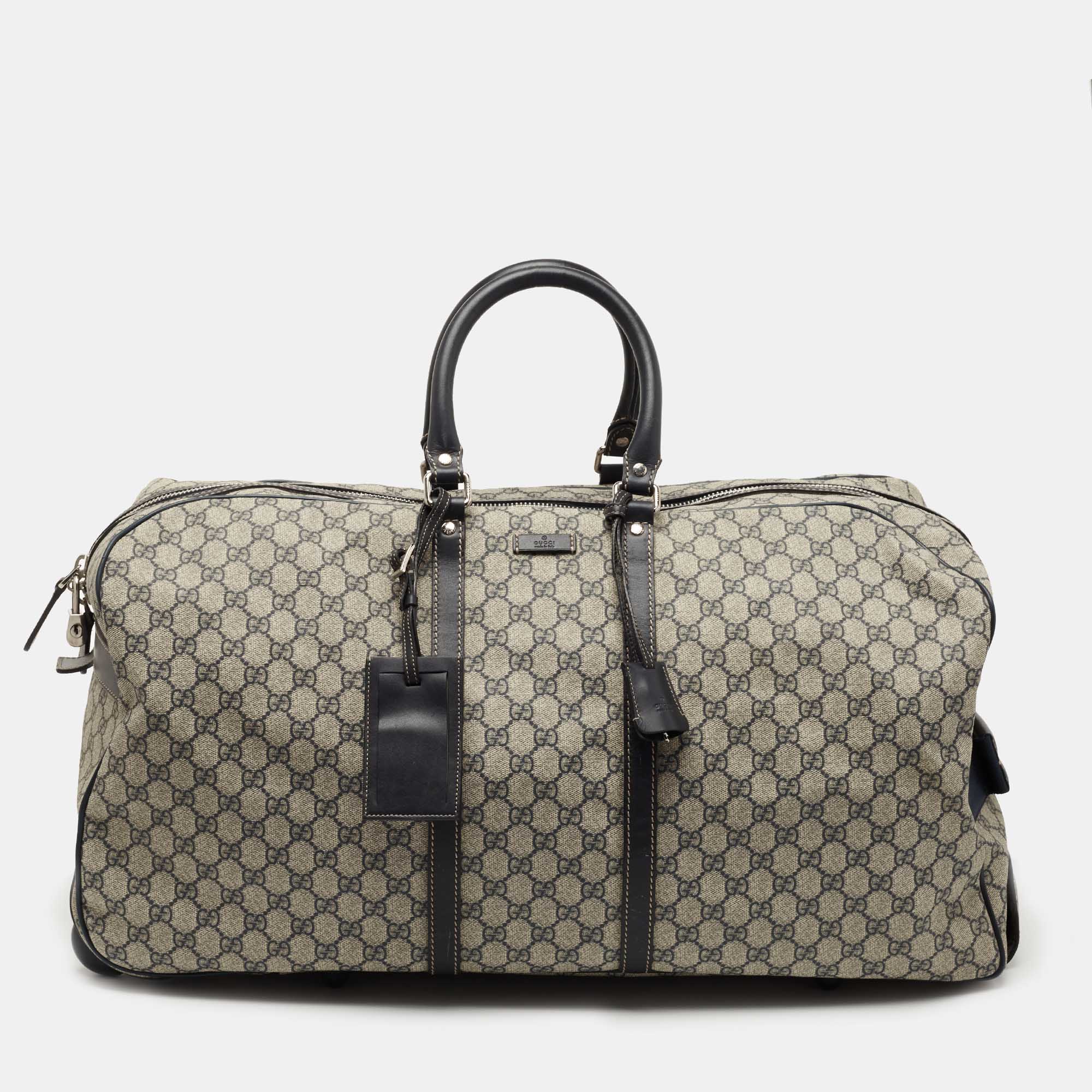 Gucci Blue/Beige GG Supreme Canvas Trolley Duffle Bag