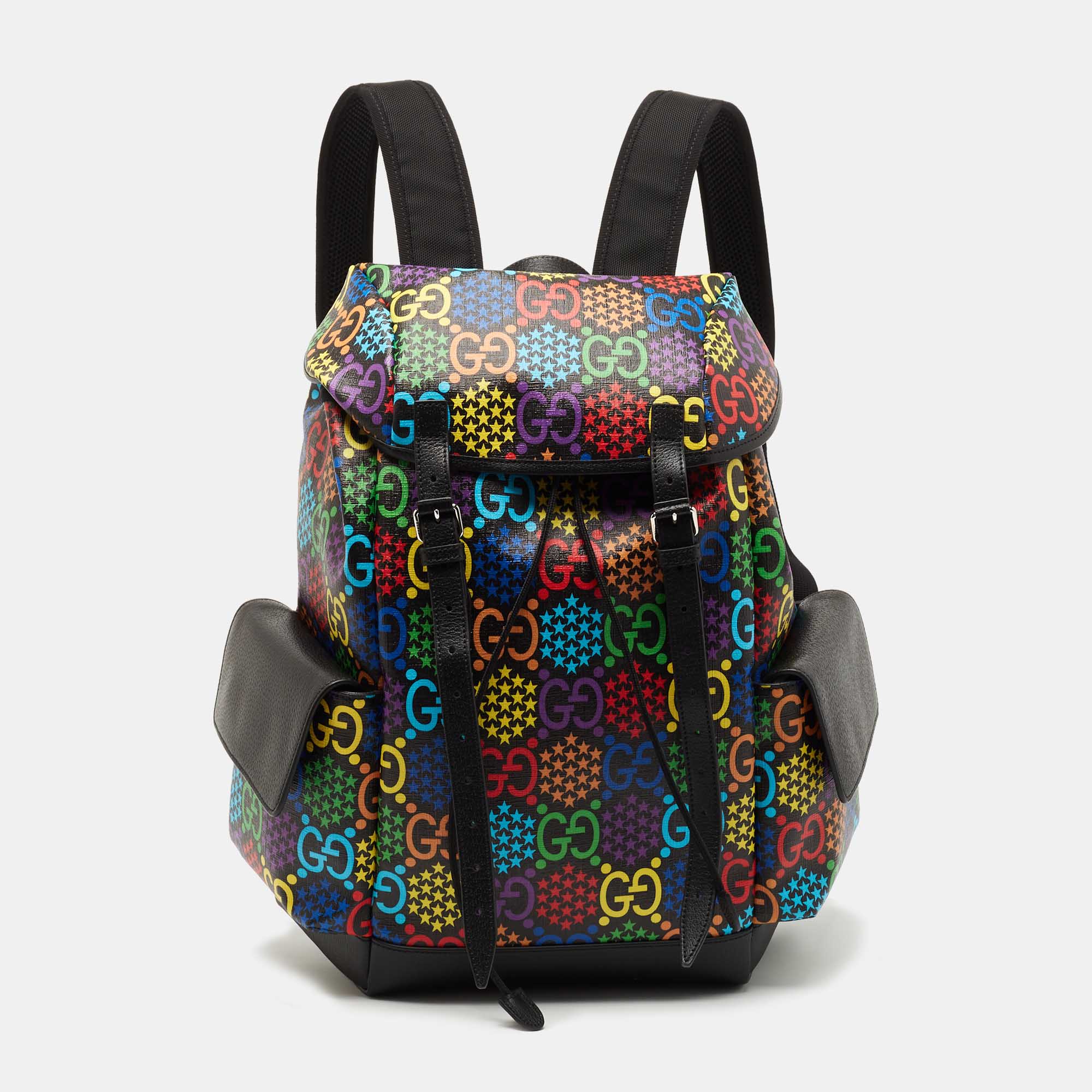 Pre-owned Gucci Multicolor Gg Psychedelic Coated Canvas And Leather Backpack In Black