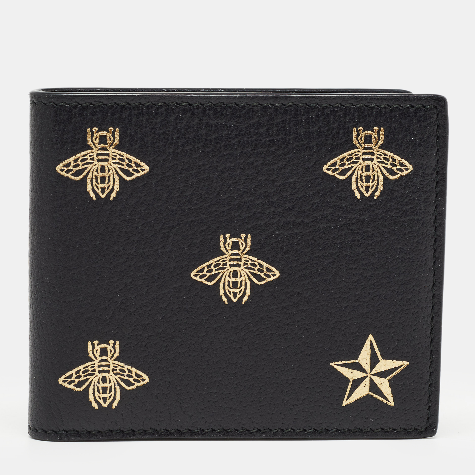 Pre-owned Gucci Black Leather Bee Star Bifold Wallet