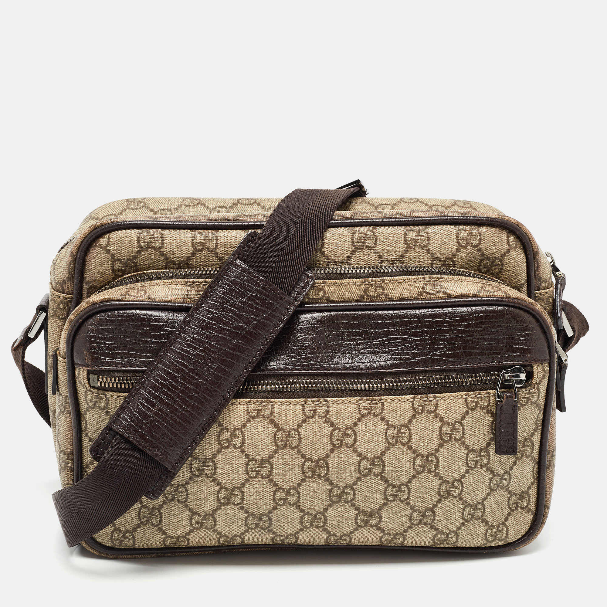 Pre-owned Gucci Brown/beige Gg Supreme Canvas Crossbody Bag