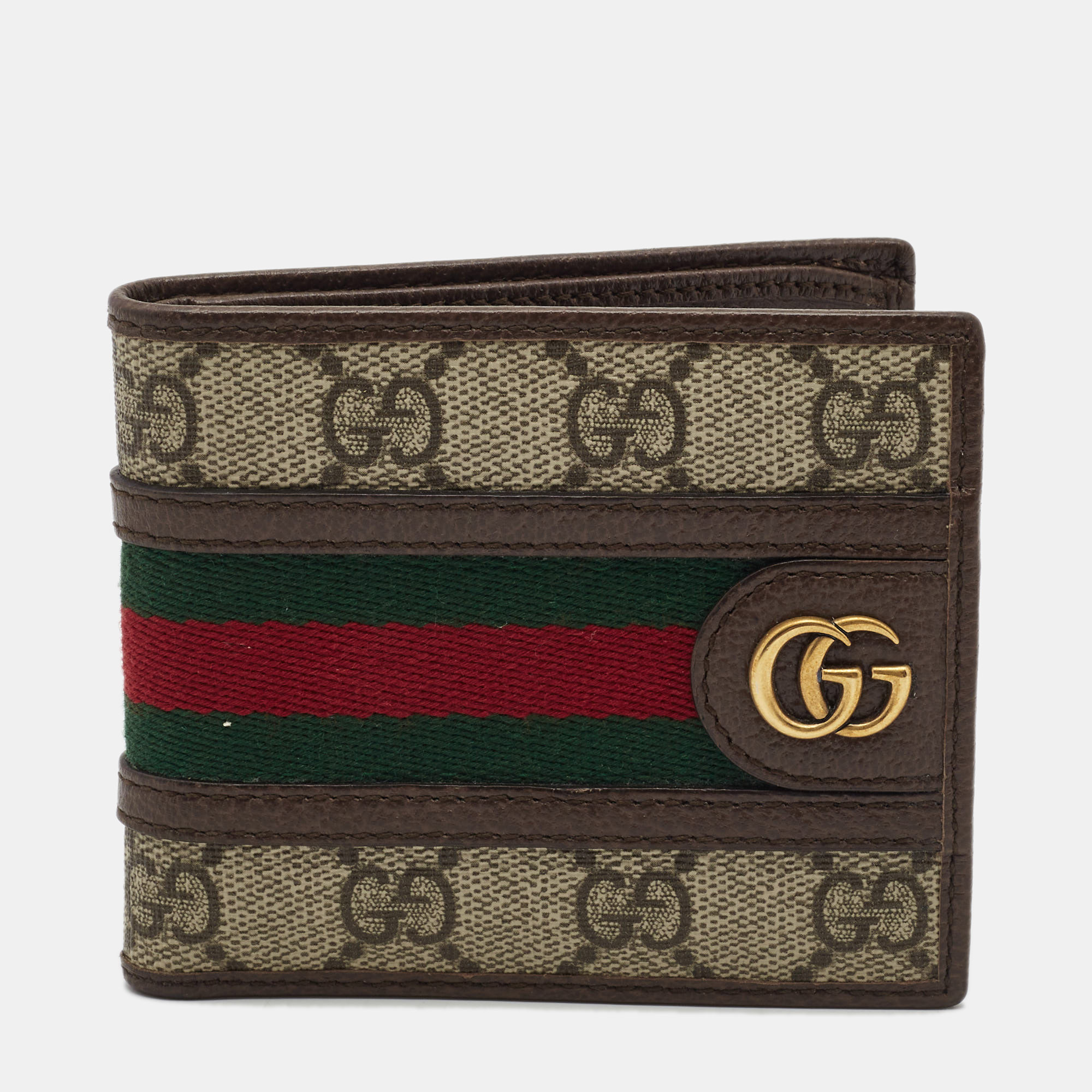 Pre-owned Gucci Brown/brown Gg Supreme Canvas And Leather Ophidia Bifold Wallet