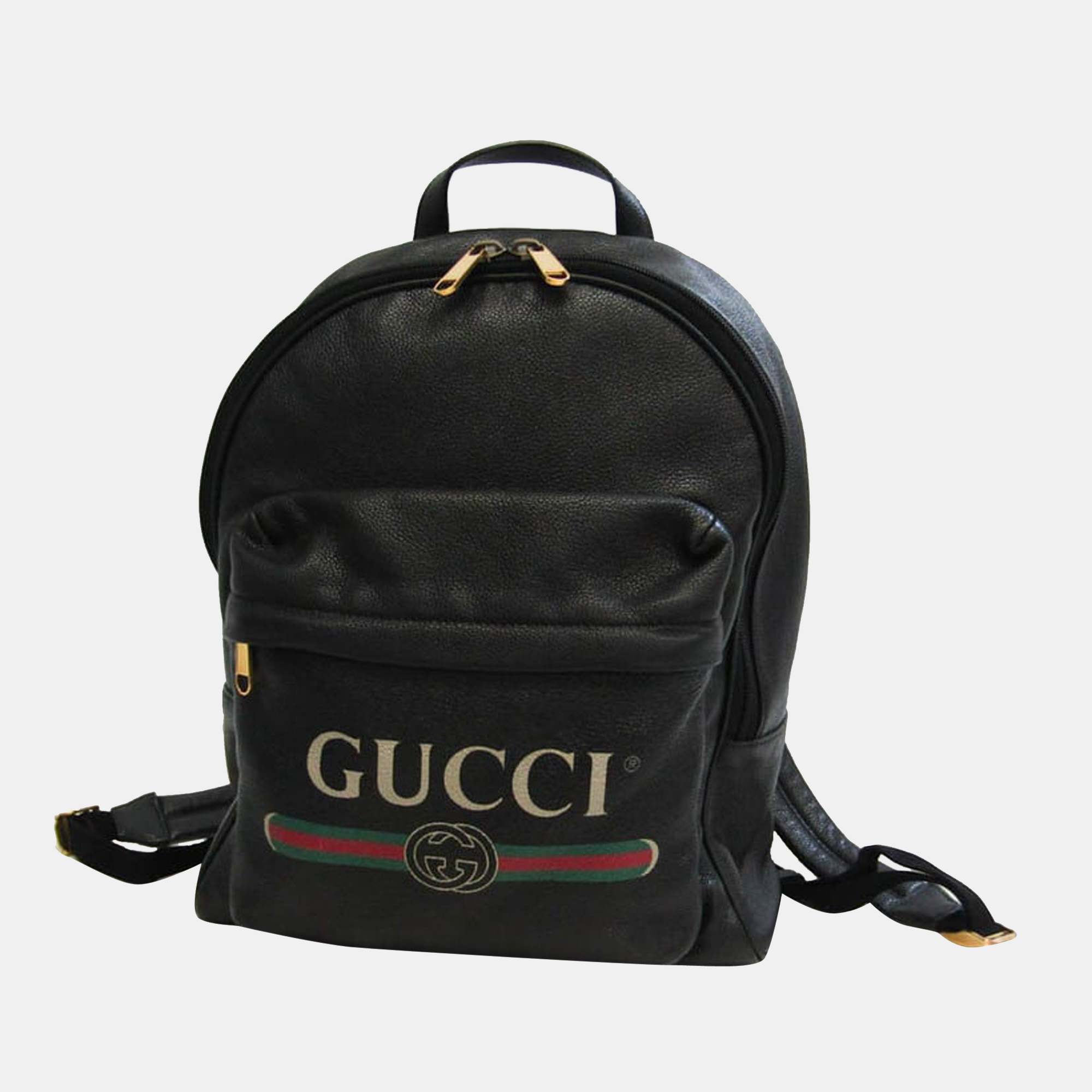 

Gucci Black Leather Logo Print Backpack
