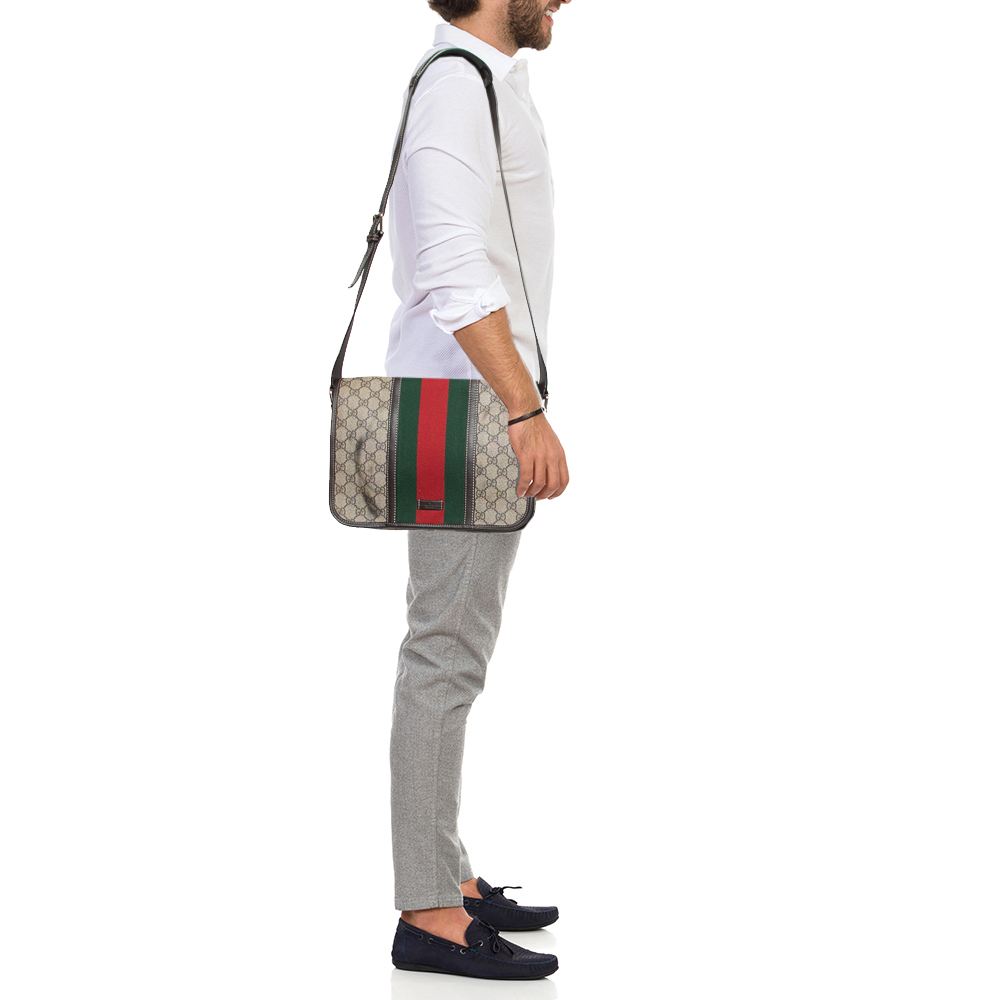 

Gucci Beige/Ebony GG Supreme Canvas and Leather Web Messenger Bag
