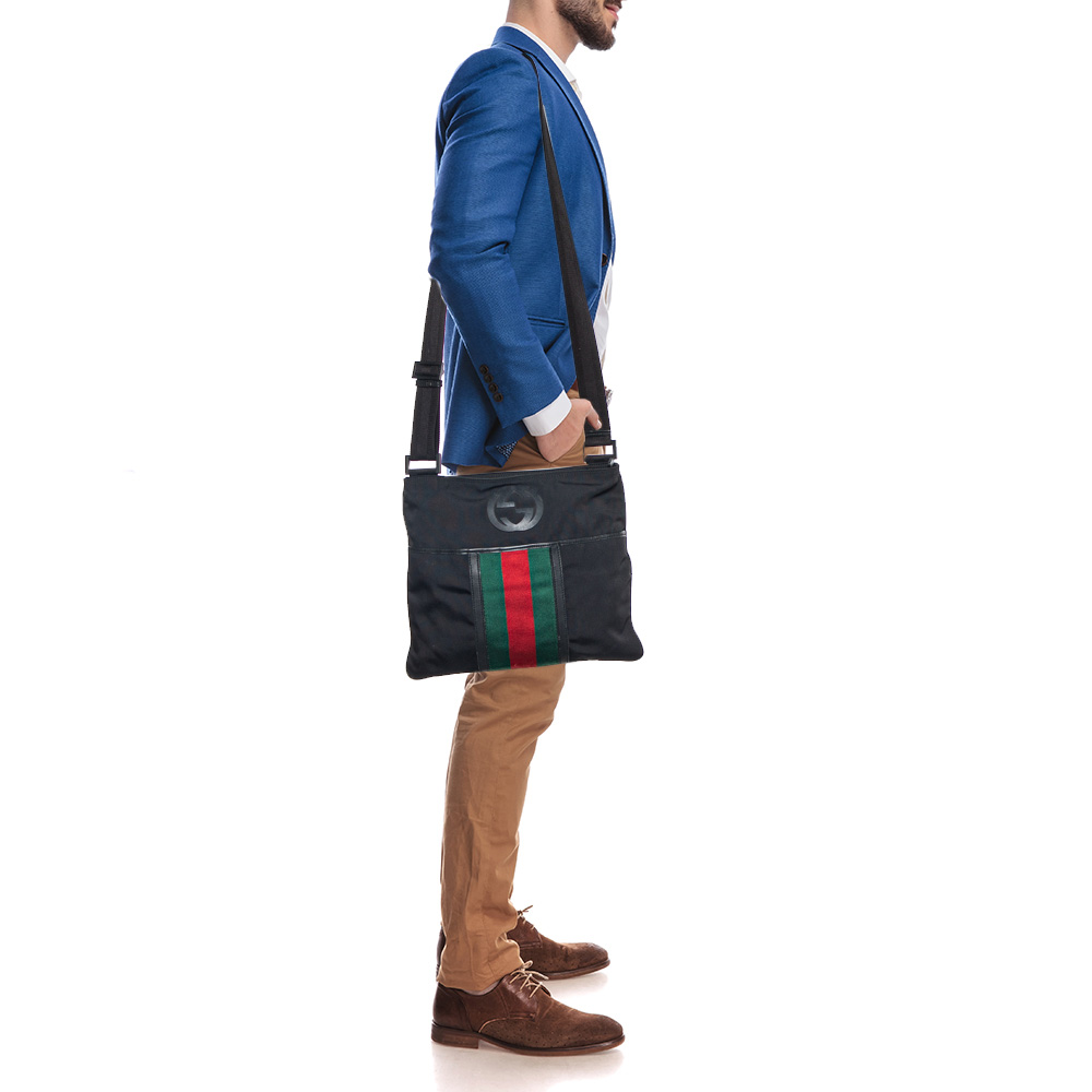 

Gucci Black Nylon and Leather Flat Web Messenger Bag