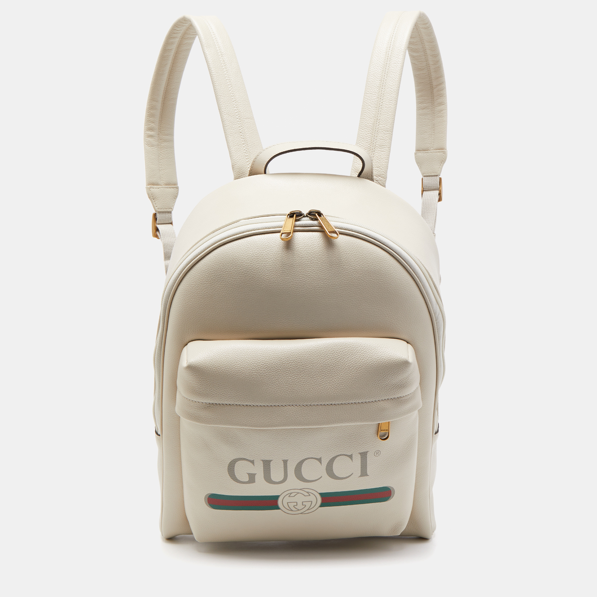 Pre-owned Gucci Ivory Leather Logo Day Backpack In White