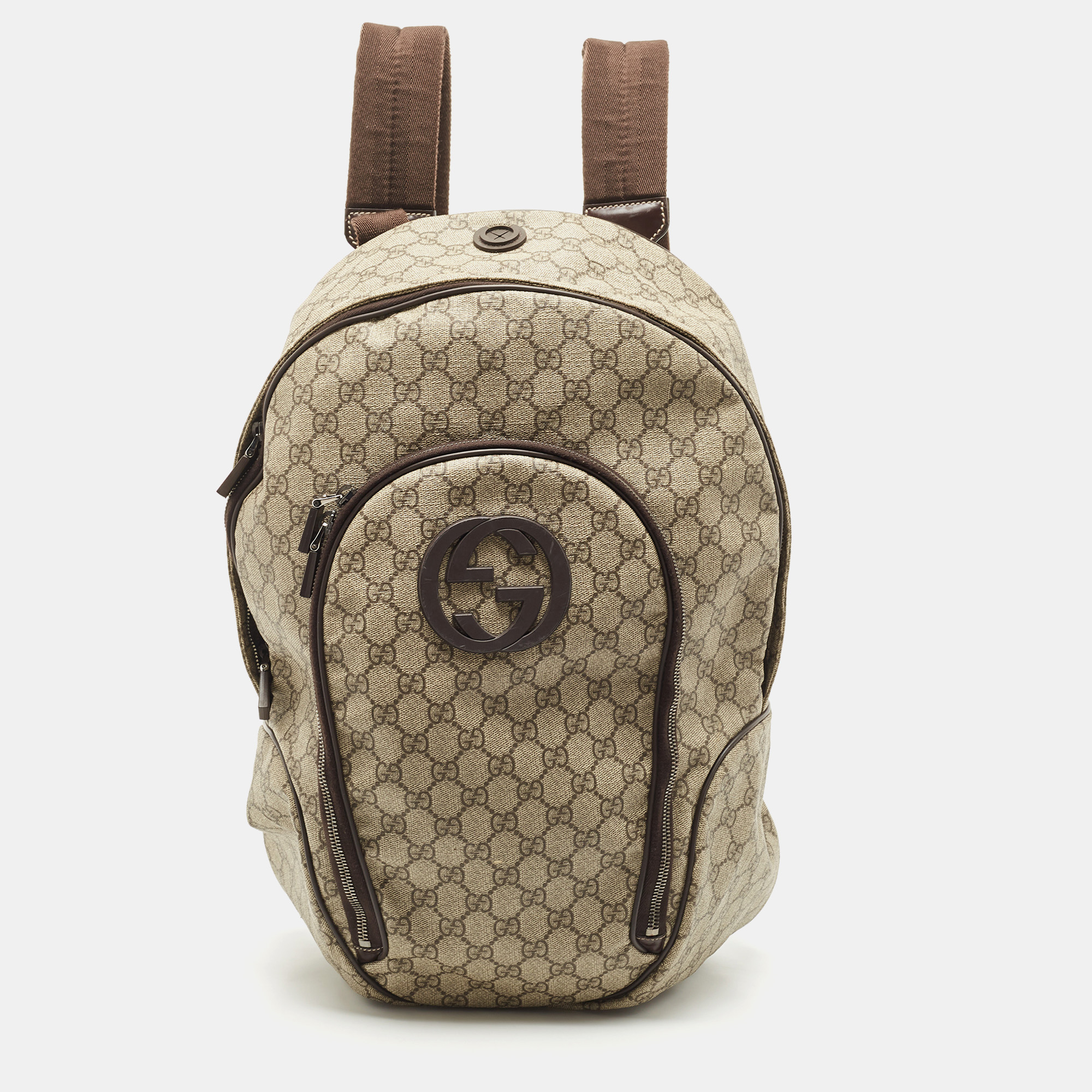 Pre-owned Gucci Beige/brown Gg Supreme Canvas Interlocking G Backpack
