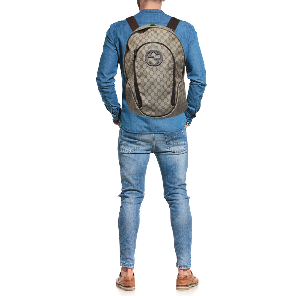 

Gucci Beige/Brown GG Supreme Canvas Interlocking G Backpack