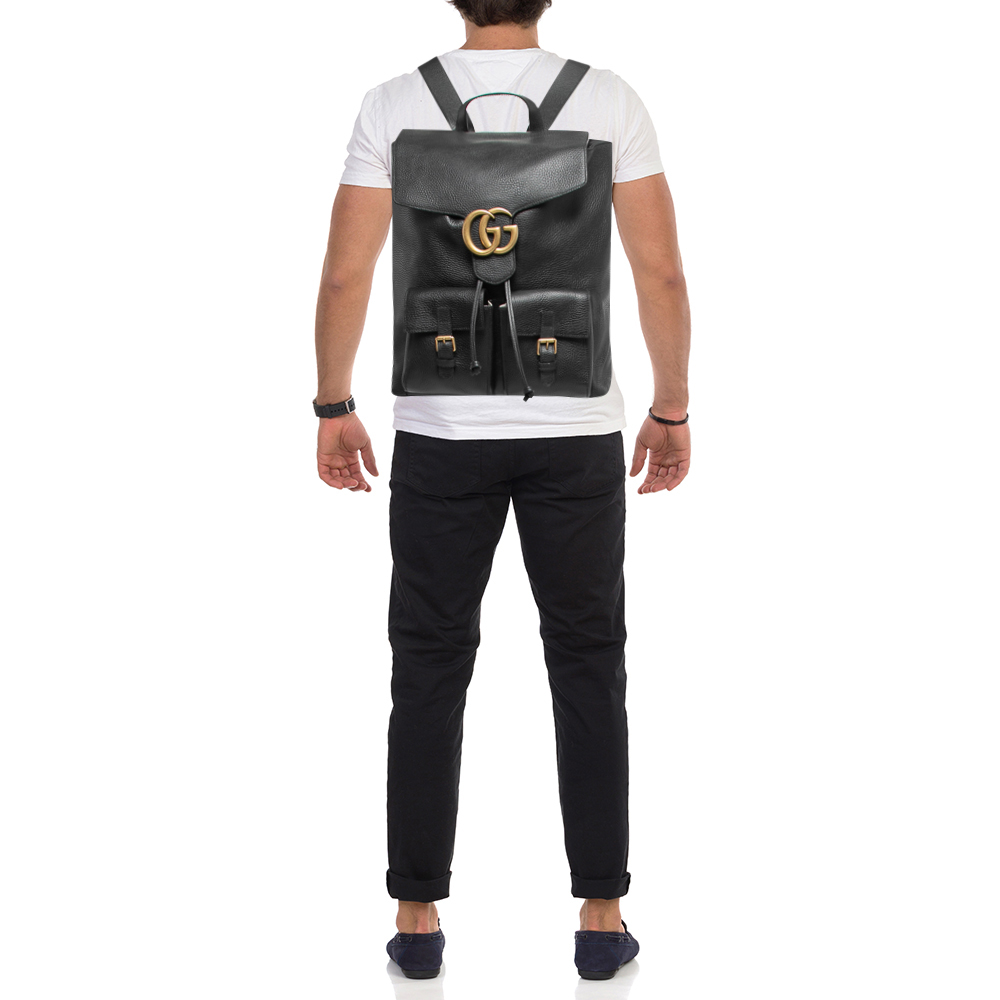 

Gucci Black Leather GG Marmont Backpack