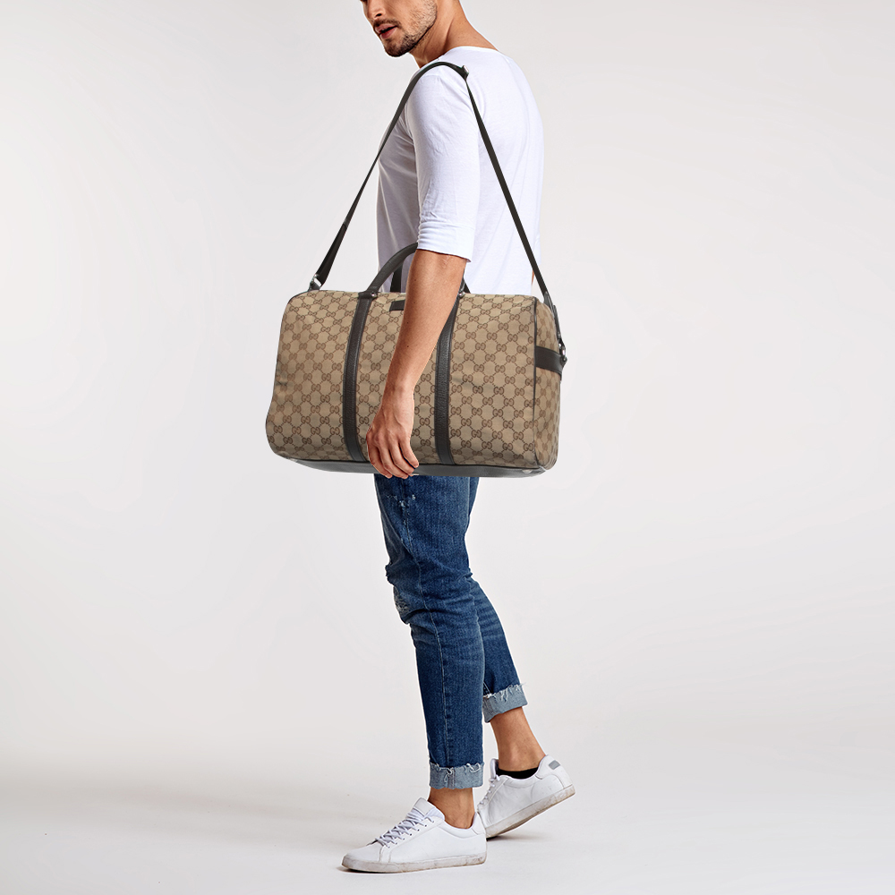 

Gucci Brown/Beige GG Canvas and Leather Duffel Weekender Bag