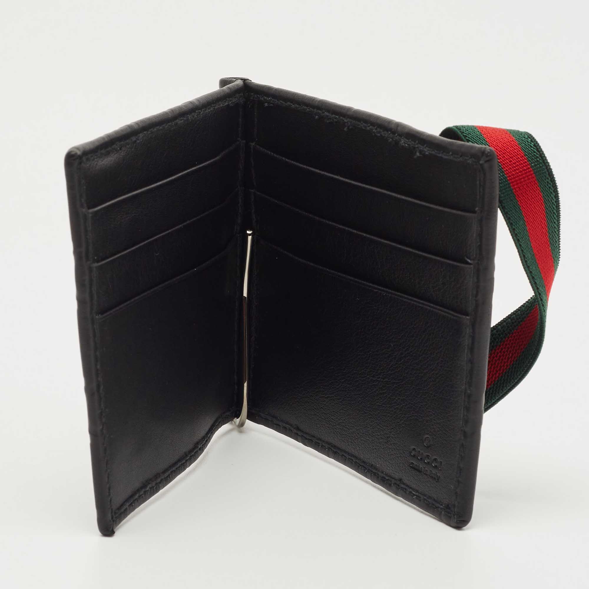 

Gucci Black Guccissima Leather Web Money Clip Bi-Fold Wallet