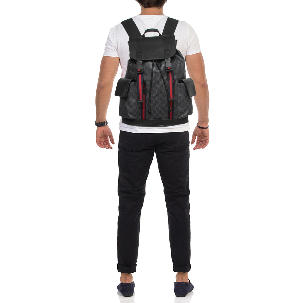 

Gucci Black/Grey GG Supreme Canvas And Leather Drawstring Backpack