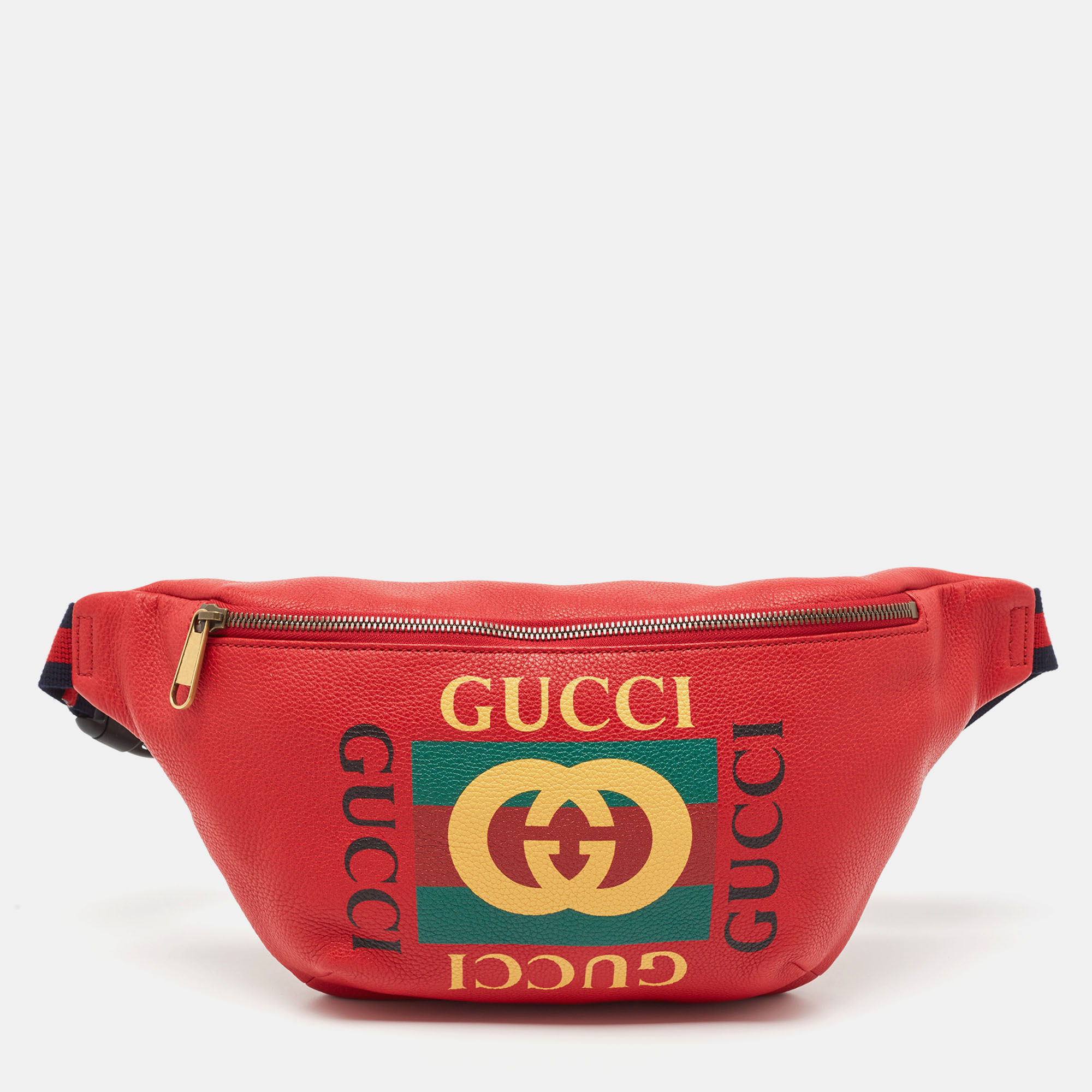 

Gucci Red Leather Logo Web Belt Bag