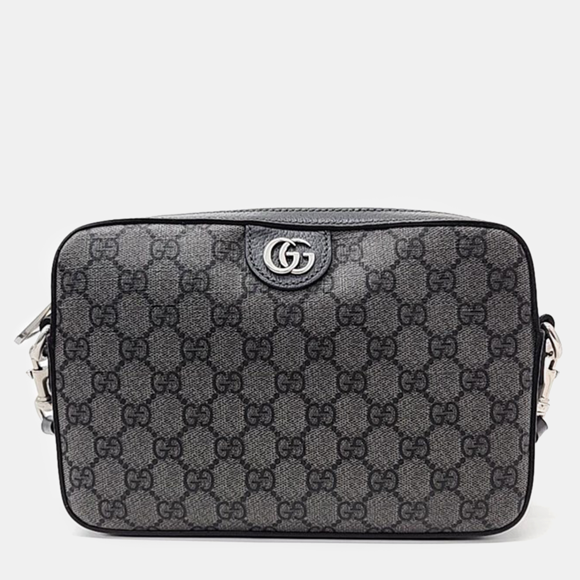Pre-owned Gucci Gray/black Gg Supreme Canvas Ophidia Crossbody Bag