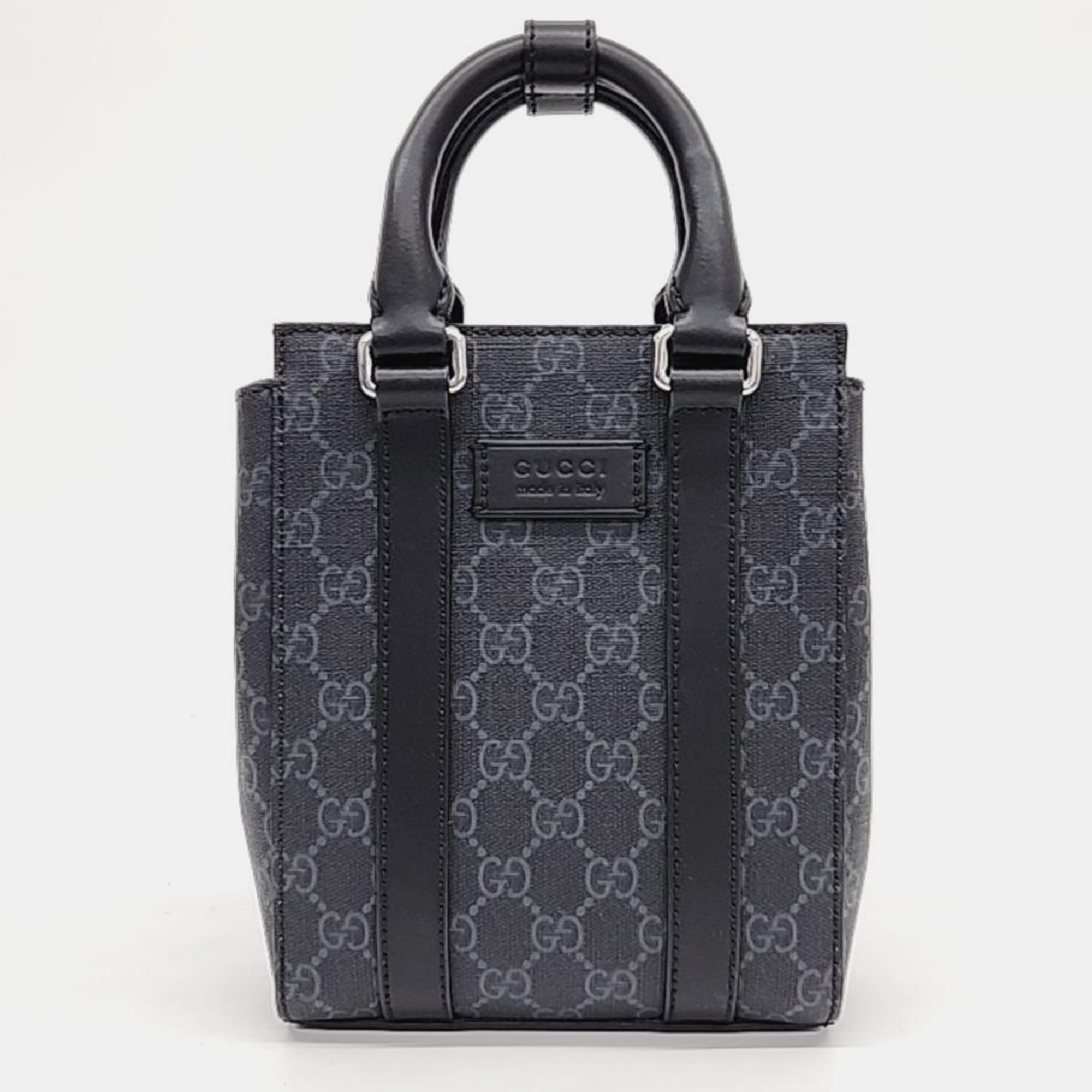 Pre-owned Gucci Supreme Pvc Mini Tote And Shoulder Bag (696010) In Black