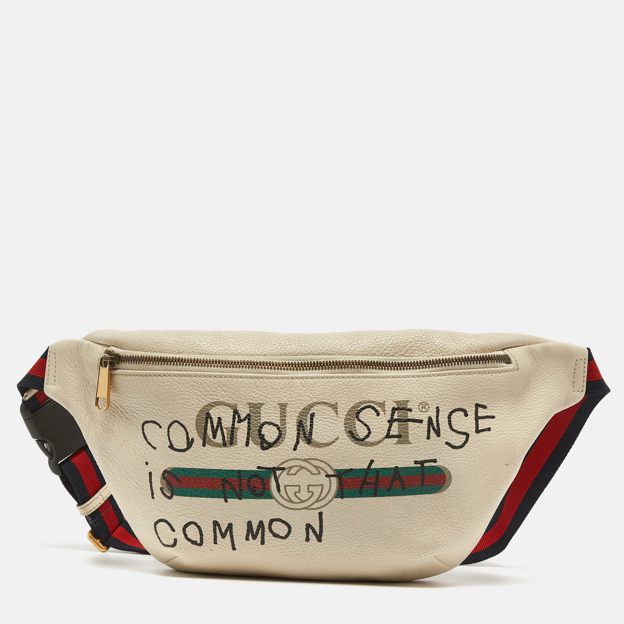 

Gucci Off White Leather Logo Web Belt Bag