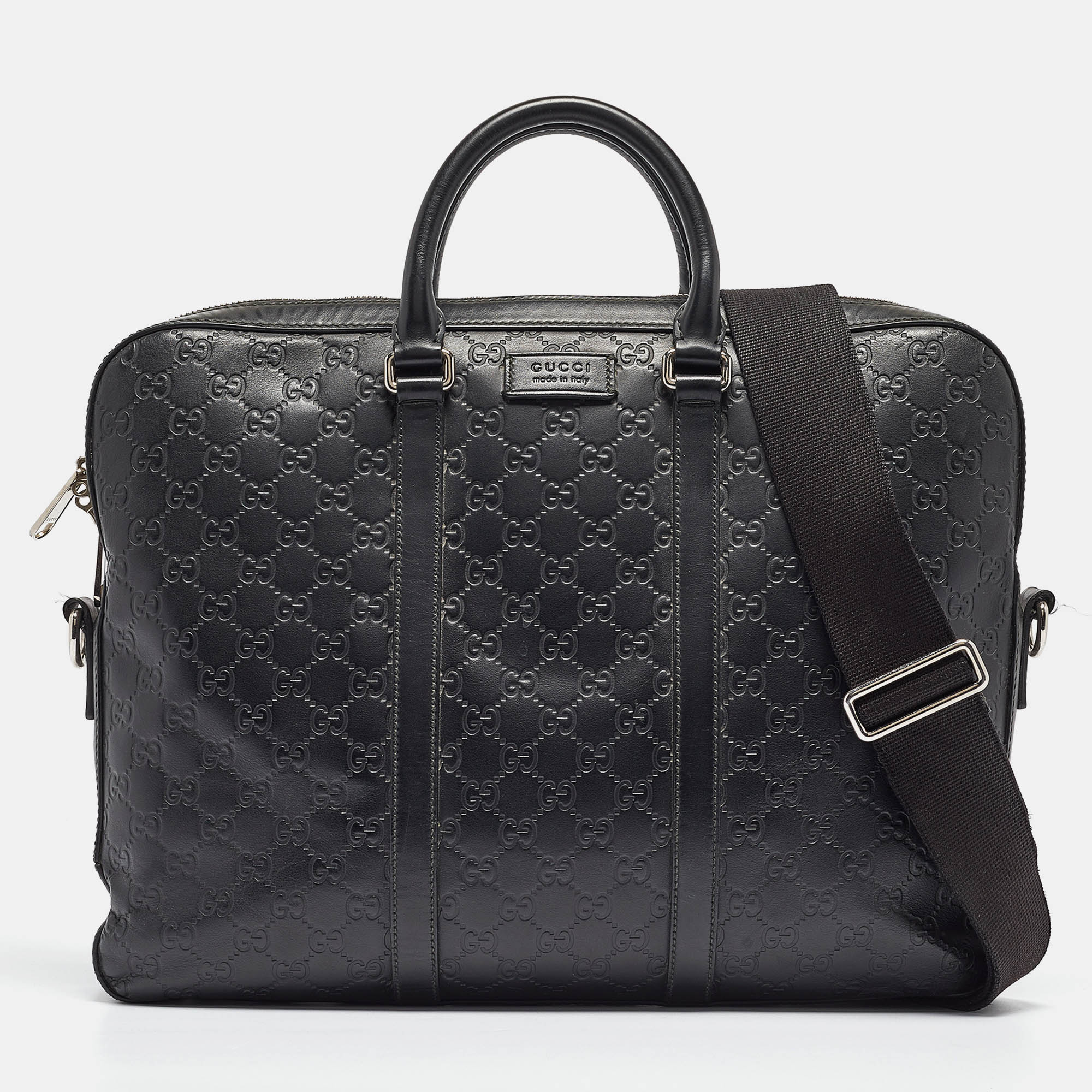 Pre-owned Gucci Ssima Leather Briefcase In Black