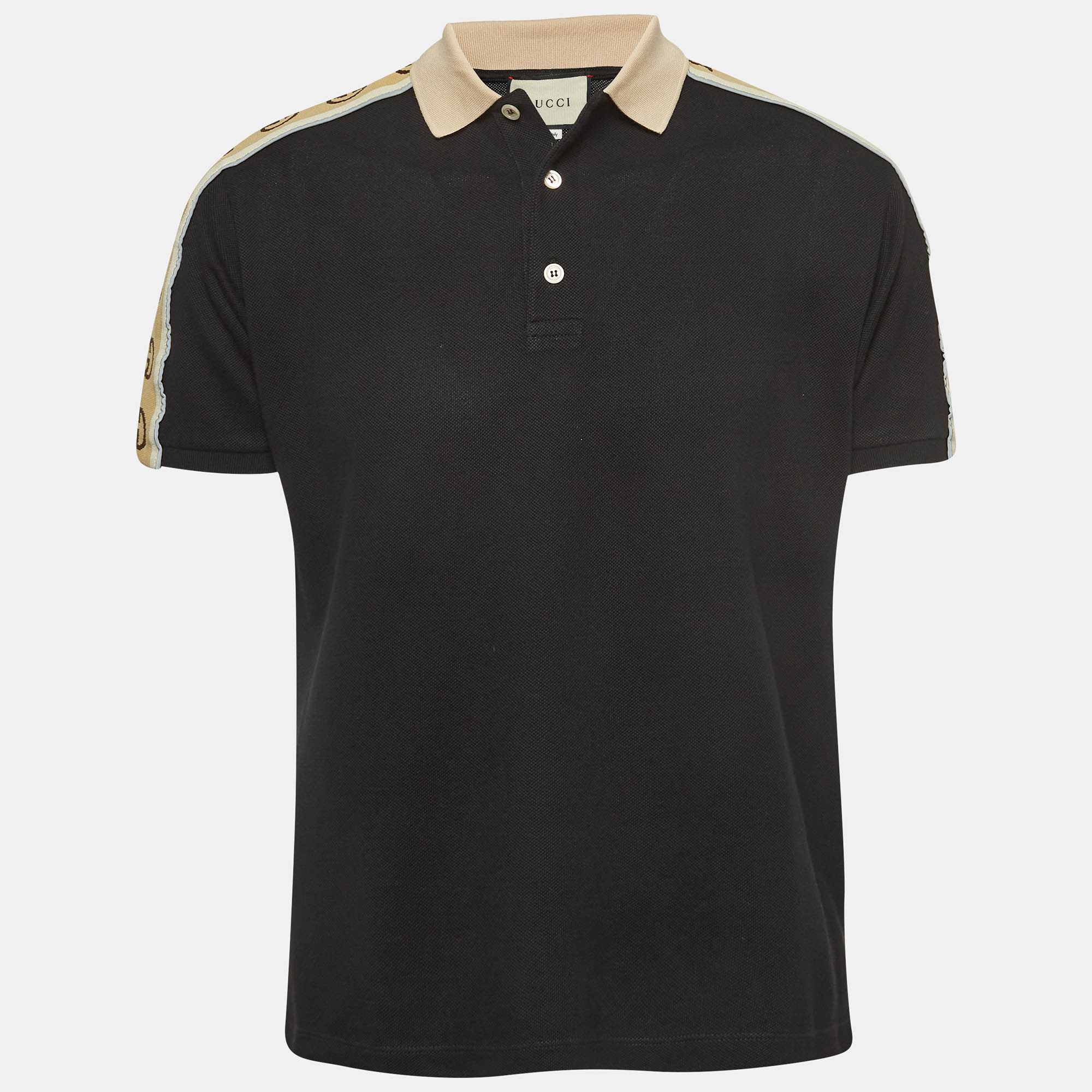 

Gucci Black Interlocking G Logo Stripe Pique Polo T-Shirt M