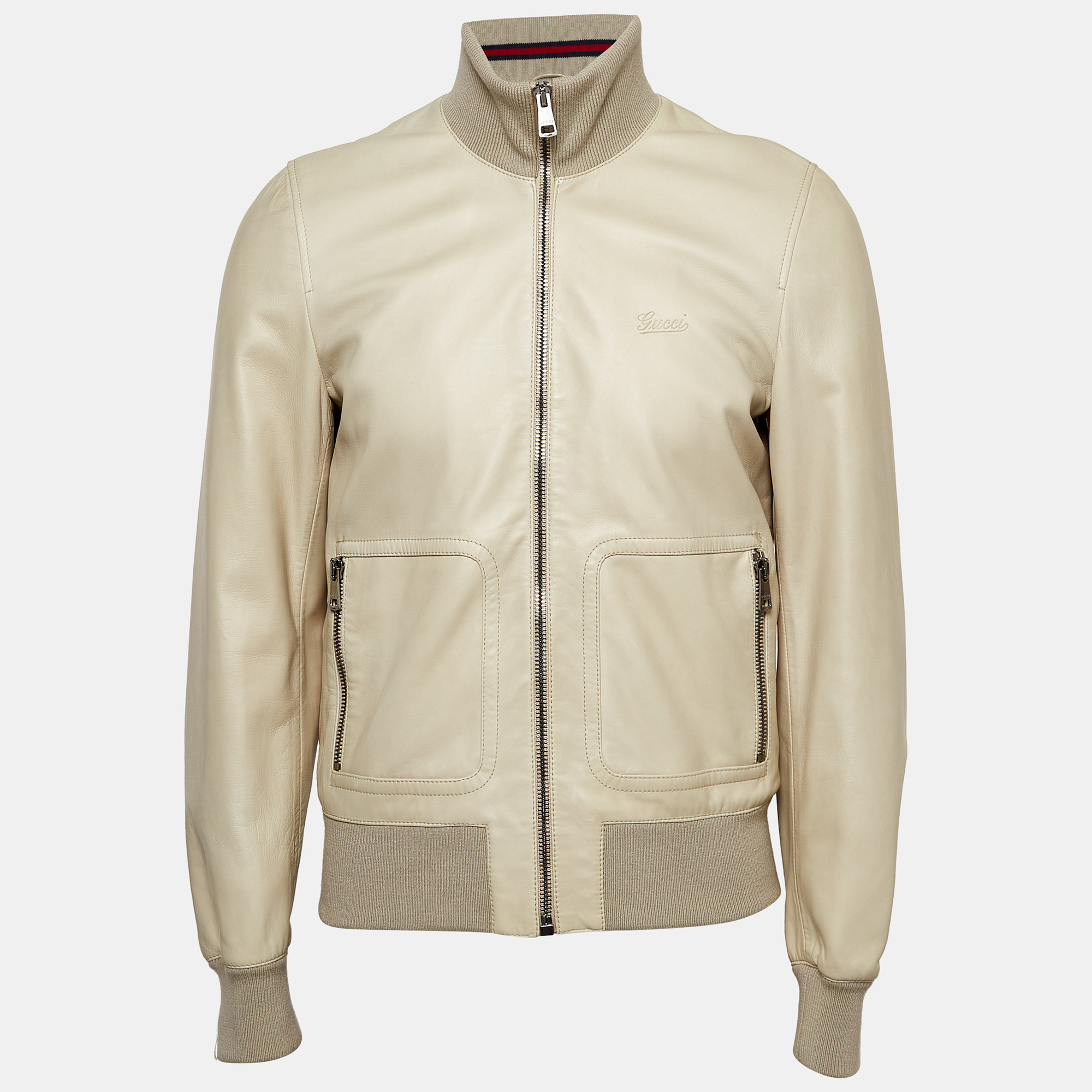 

Gucci Beige Leather Bomber Jacket M