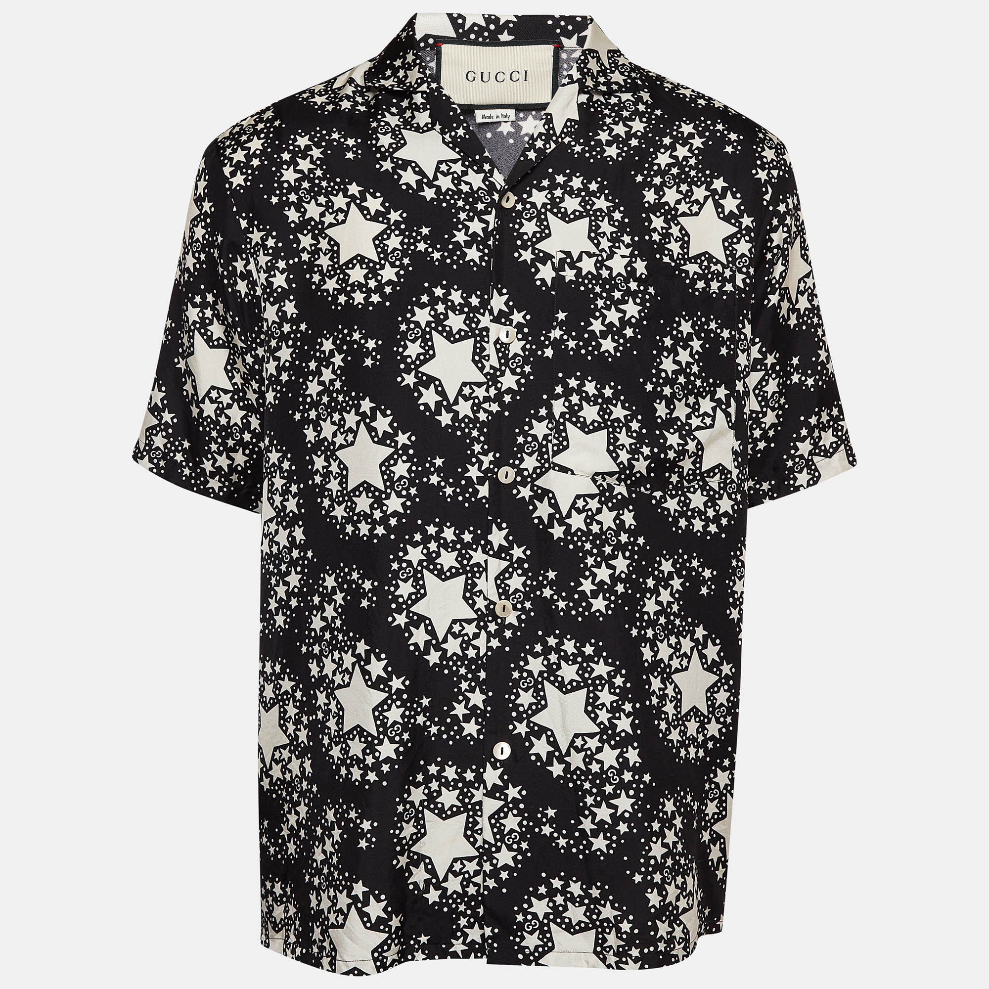 

Gucci Black Star Print Silk Oversize Bowling Shirt S